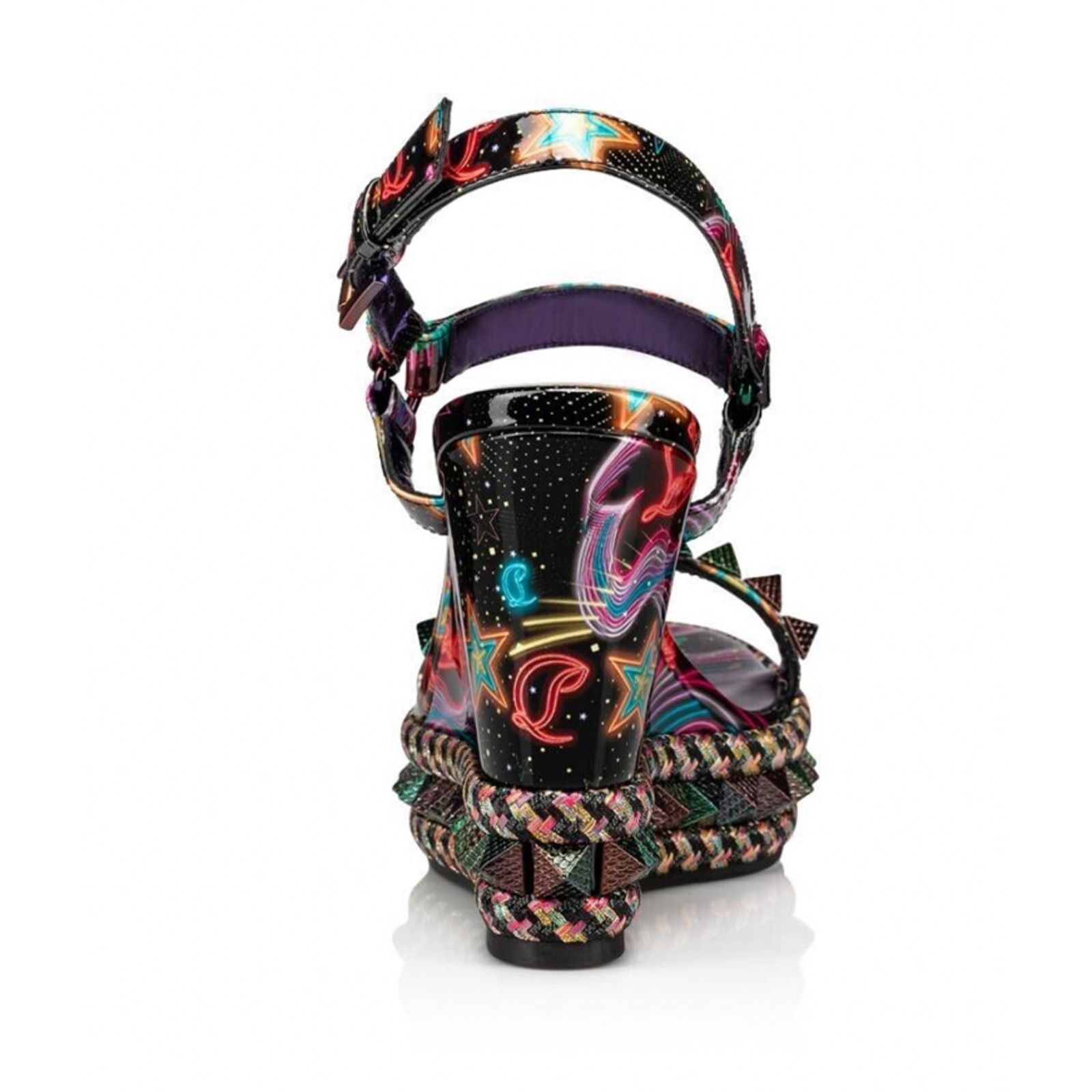 Christian Louboutin Pyraclou 110 Black Starlight Platform Wedge Sandal Heel 38 Size US 8 / IT 38 - 10 Thumbnail