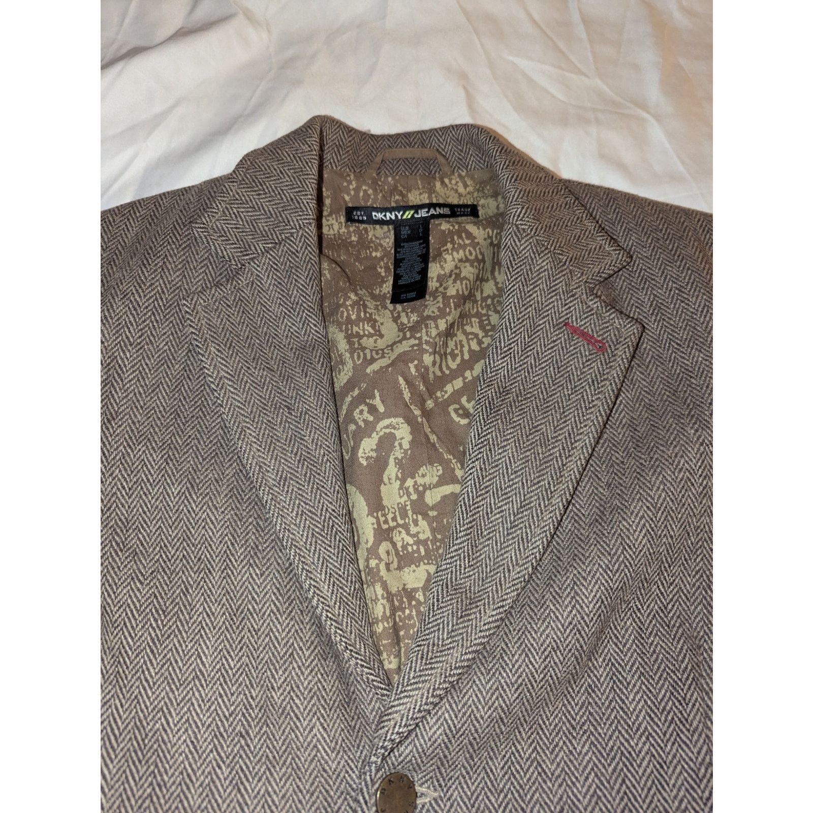 DKNY DKNY Jeans Tweed 2 Button Herringbone Blazer Jacket 44 Size 44R - 2 Thumbnail
