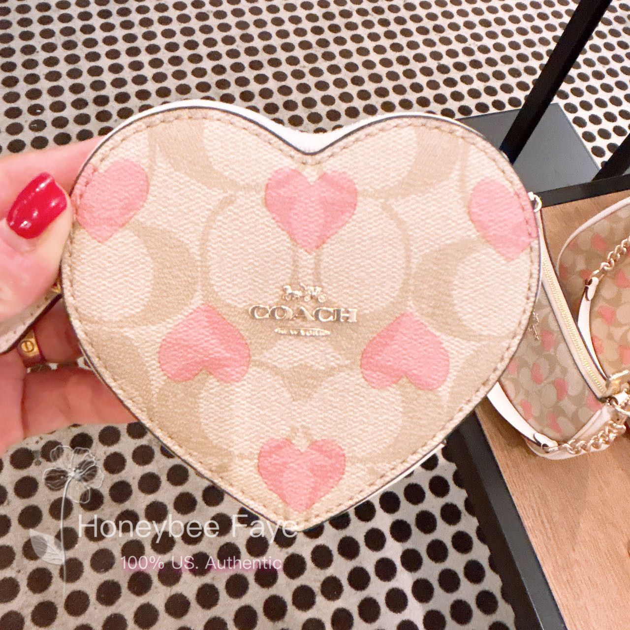 image of Coach Heart Coin Case In Signature Canvas With Heart Print Cp480 in Gold, Women's