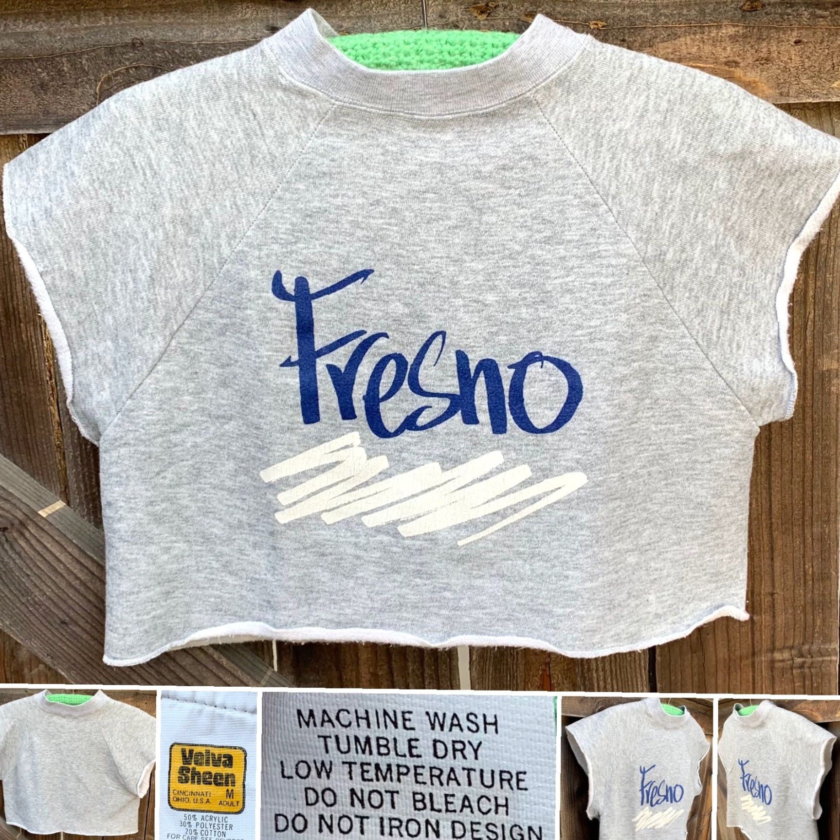 Velva Sheen VINTAGE Velva Sheen Fresno cropped graphic muscle sweatshirt raglan M Adult unisex Gray Graphic Print 80s 70s Fresno Size US M / EU 48-50 / 2 - 7 Thumbnail