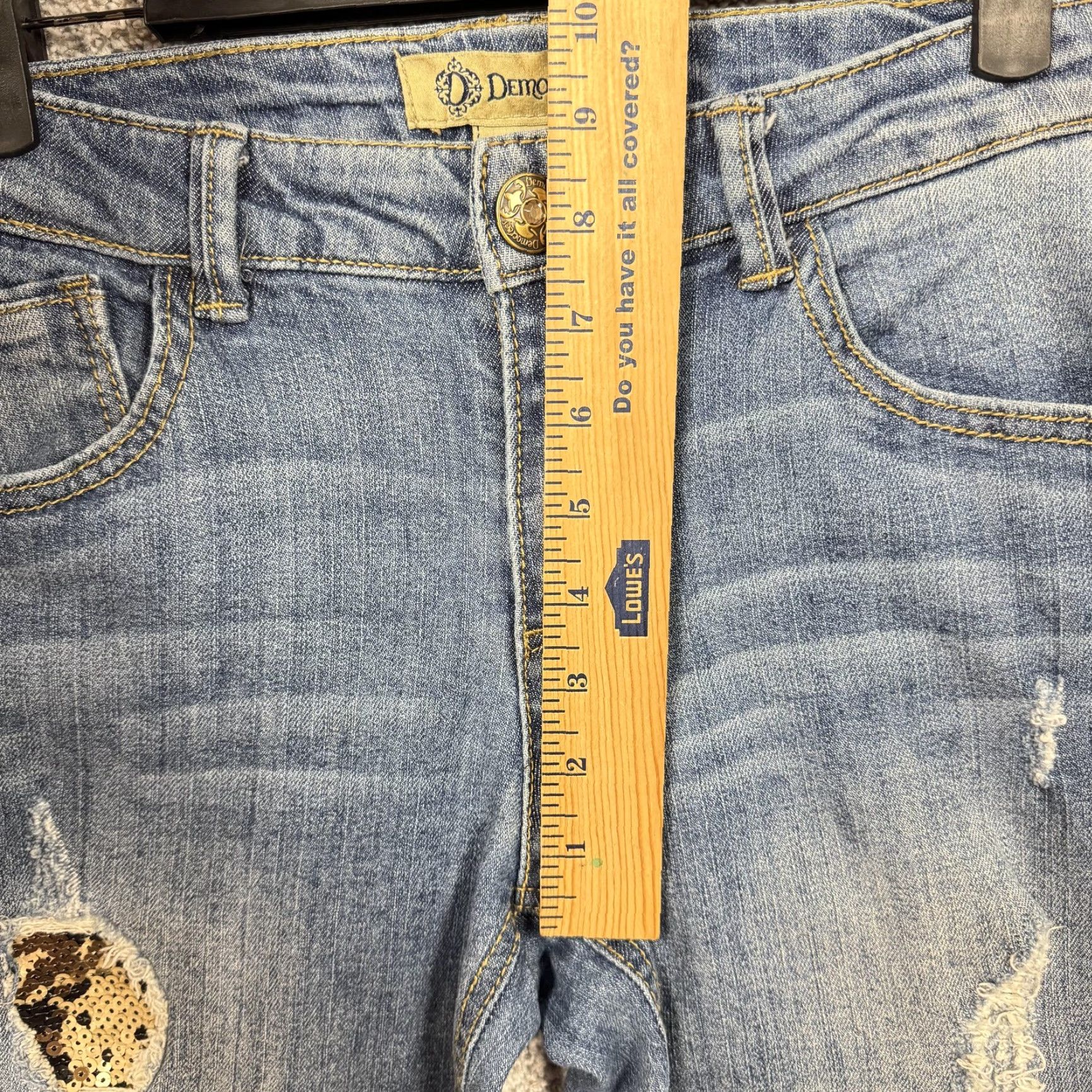 Vintage Democracy Jeans Womens Size 6 Blue Distressed Sequin Mid Rise Skinny Size 28" / US 6 / IT 42 - 4 Thumbnail
