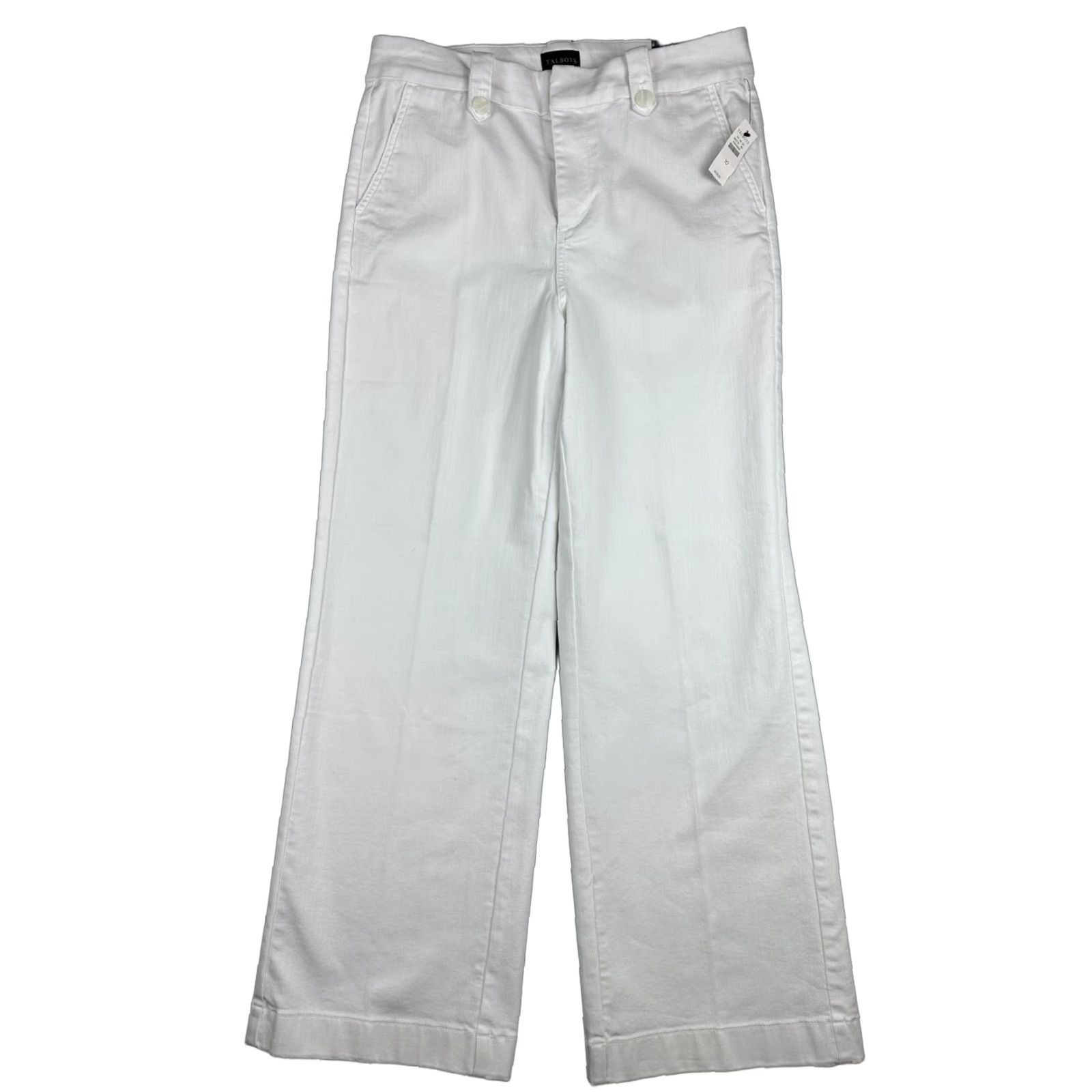 Talbots Womens Jeans 10 White High Rise Full Length Wide Leg Stretch Denim NWT