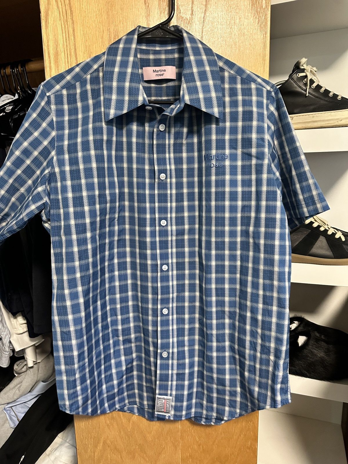 image of Martine Rose Blue Check Shirt, Men's (Size Small)