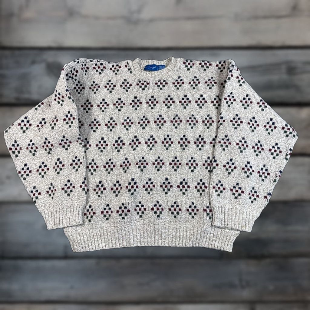 Vintage VINTAGE Towncraft 90s Geometric Pattern Sweater Adult XL Gray Chunky Knit Heavyweight Mens Size US XL / EU 56 / 4 - 1 Thumbnail