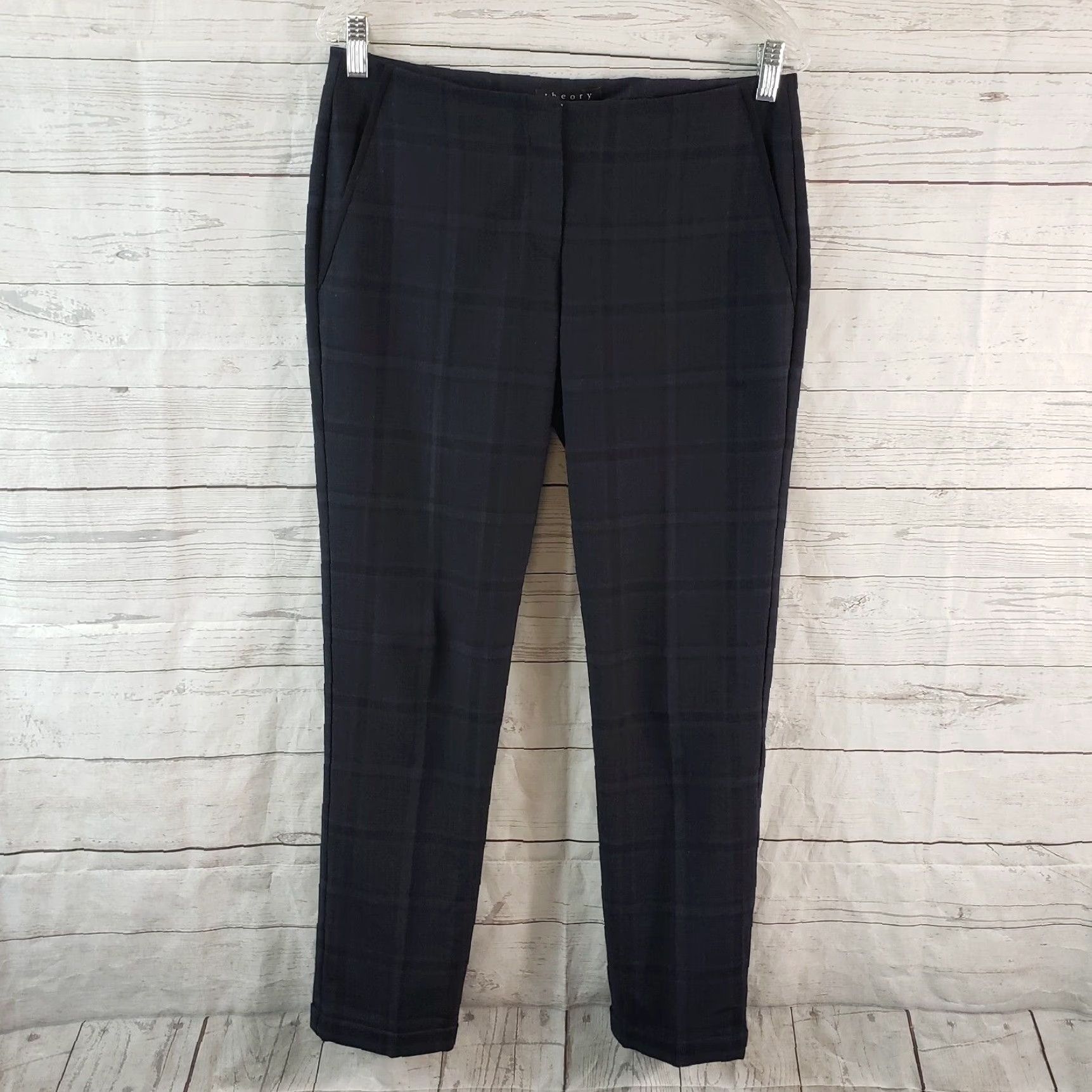 Theory Womens Black Blue Plaid Wool Blend Cuffed Low Rise Dress