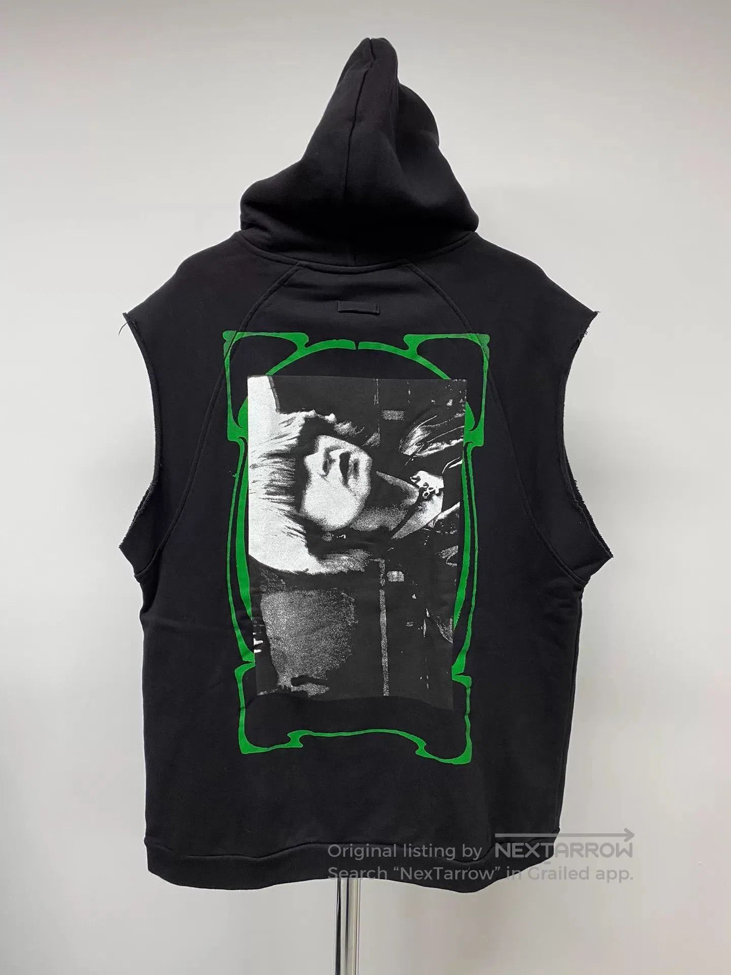 Raf Simons Black Sleeveless Hoodie with Green Graphic Print. Size US M / EU 48-50 / 2 - 1 Thumbnail