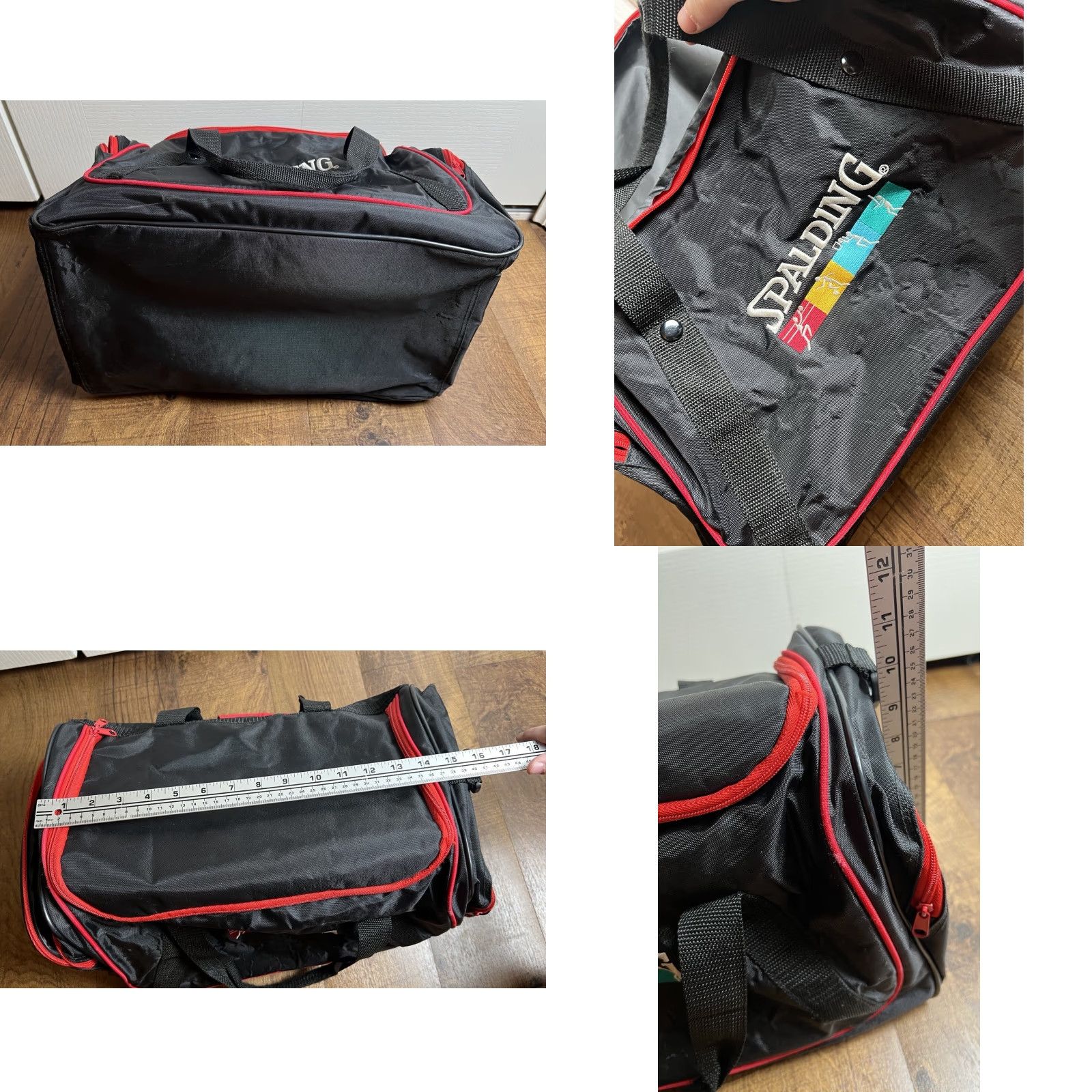 Spalding VINTAGE Spalding Duffle Bag Travel Gym Black /Red Sports Retro 90s Print Bag Nylon Canvas Unisex Adults Large Size ONE SIZE - 8 Thumbnail