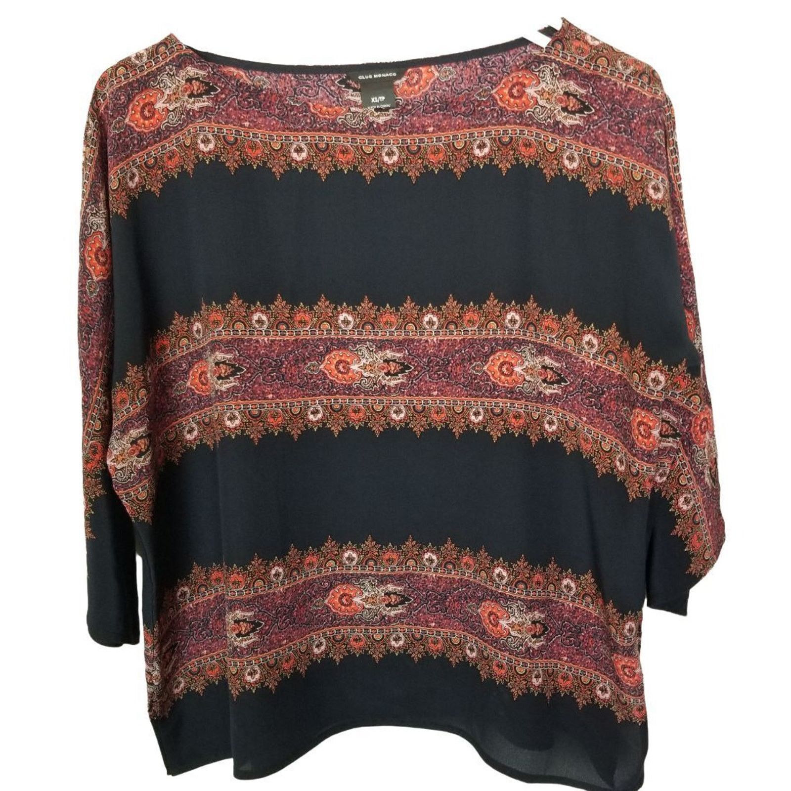 Club Monaco Club Monaco Women Silk Top Floral Striped XS Quiet Luxury Size XS / US 0-2 / IT 36-38 - 1 Thumbnail