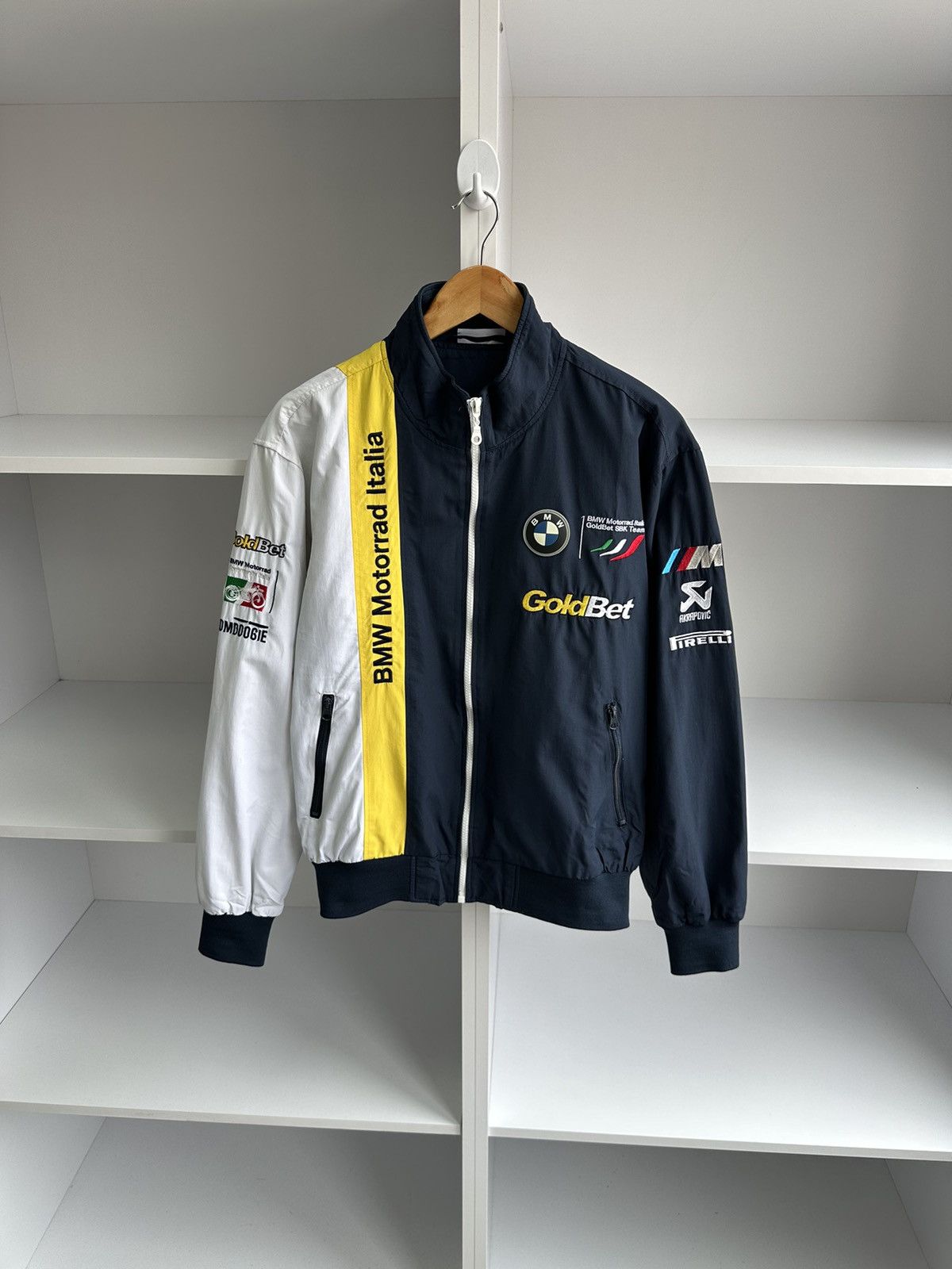 image of Vintage Bmw Motorrad Italian Racing Goldbet Jacket in White Yellow Blue, Men's (Size Small)