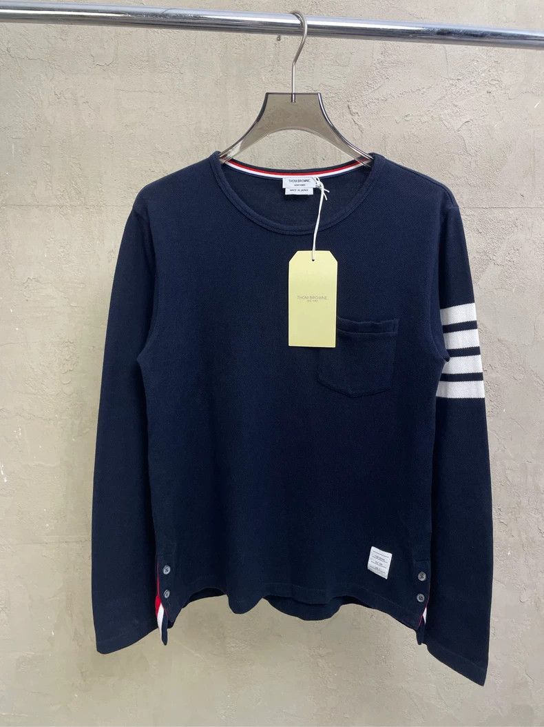 Thom Browne Thom browne Dark blue four-striped round-neck sweatshirt 25 Size US XS / EU 42 / 0 - 2 Thumbnail