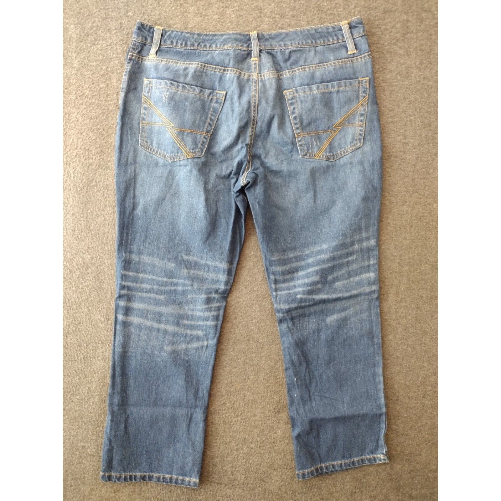 Denime Unbranded Women's Jeans 100% Cotton Denim Size 14 Blue Dark Wash 34W 24Inseam 90s Distressed Relaxed Straight Button Closure Size 36" / US 14 / IT 50 - 2 Thumbnail