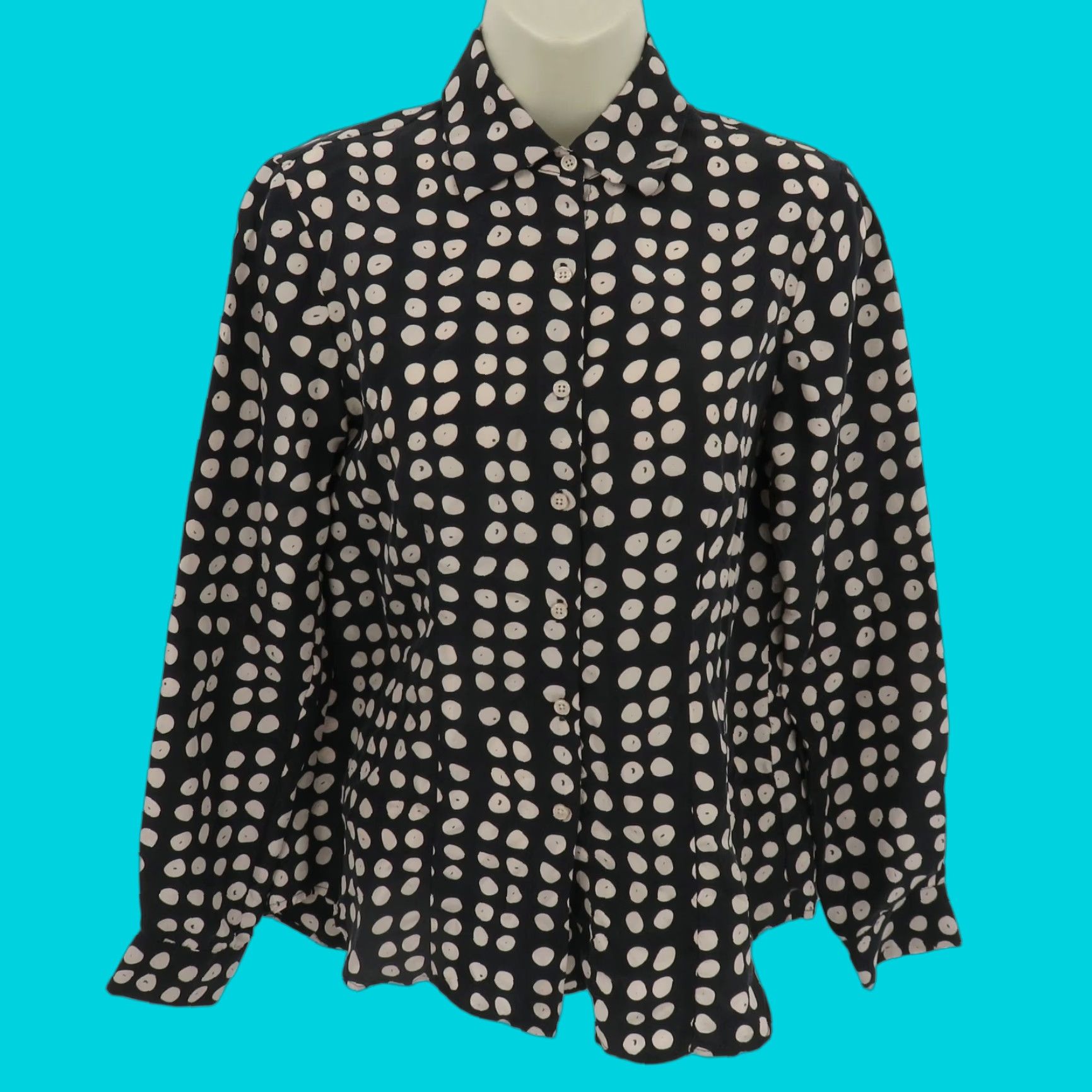 Vintage Cabi Button-Up Shirt Womens XS Black Silk Polka Dot Collar Long Sleeve Size XS / US 0-2 / IT 36-38 - 1 Thumbnail