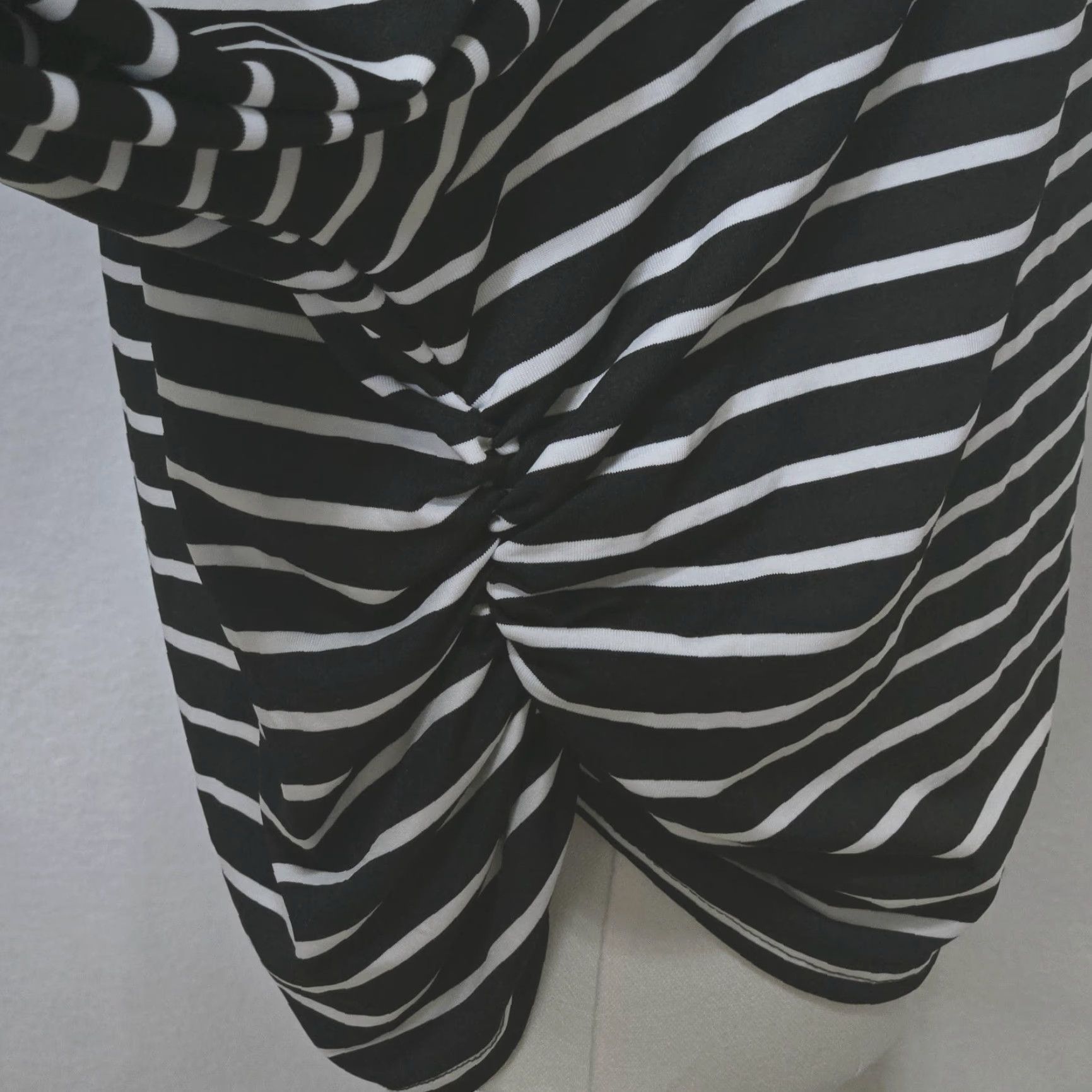 Vintage CURVZY Curvy Womens 5XL Plus Size Top Black White Striped Ruched Stretch Long Sleeve Blouse Shirt Square Neck Size XXL / US 16-18 / IT 52-54 - 2 Thumbnail
