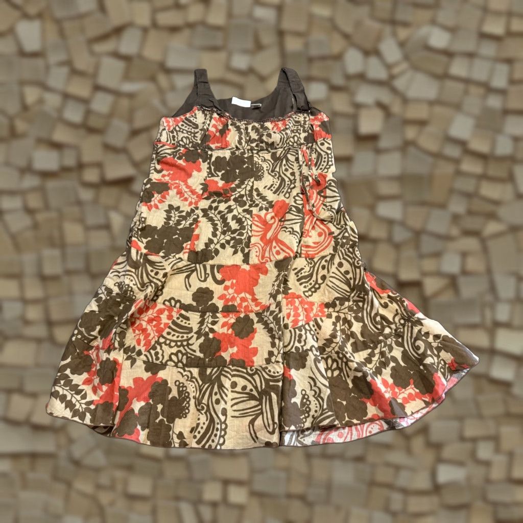 DKNY DKNY Jeans Dress Tank Dress Floral Red Brown 10 Petite Womens Casual Party Knee Length Womens Size 32" / US 10 / IT 46 - 1 Thumbnail