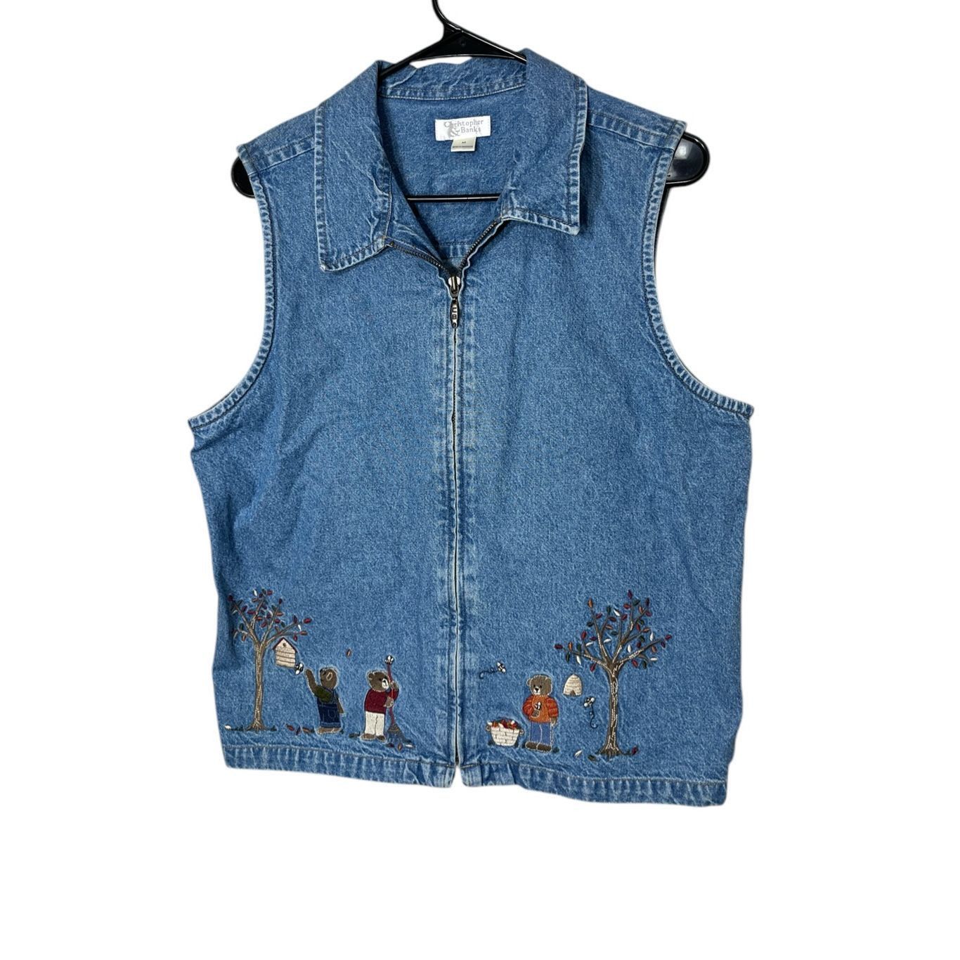 Other Vintage Christopher & Banks Denim Zipper Vest Bear Bees Embr Size M / US 6-8 / IT 42-44 - 1 Thumbnail