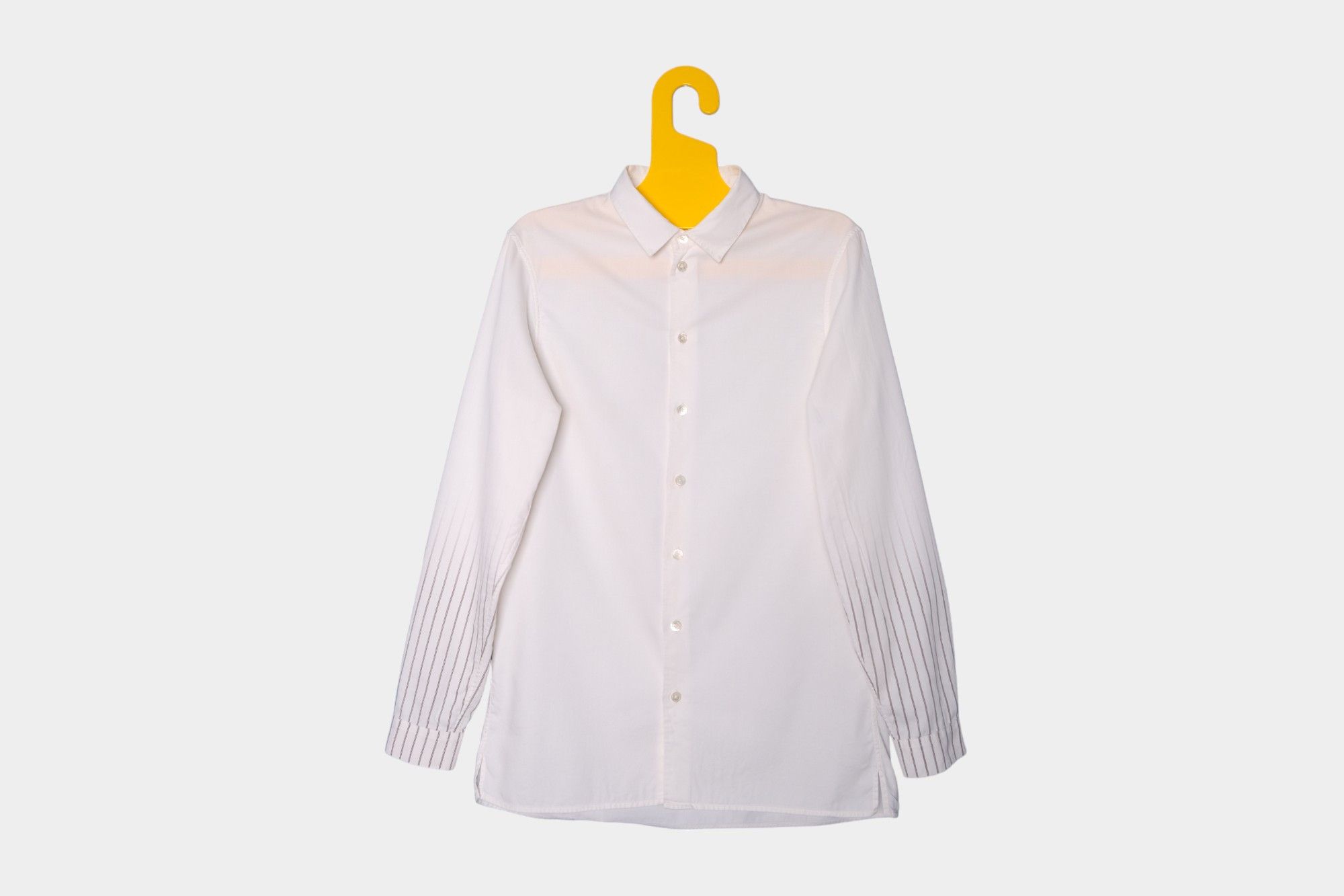 image of Ann Demeulemeester White Shirt With Beautiful Striped Details On The Sleeves, Men's (Size Small)