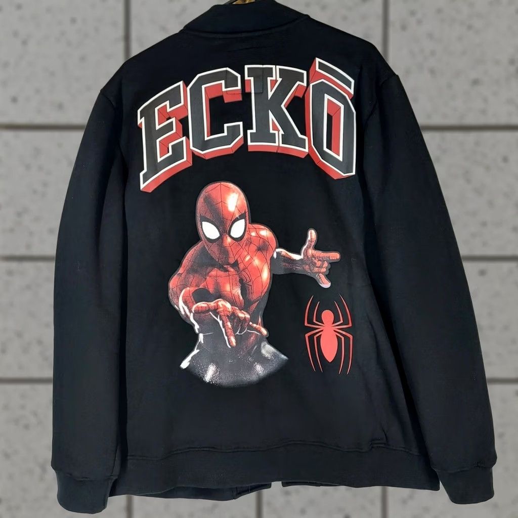 Ecko Unltd. Ecko Unltd Marvel Spider-Man Varsity Bomber Jacket Men’s XL Black NWT Logo Button Mid-Length Polyester Fleece Jacket Size US XL / EU 56 / 4 - 1 Thumbnail