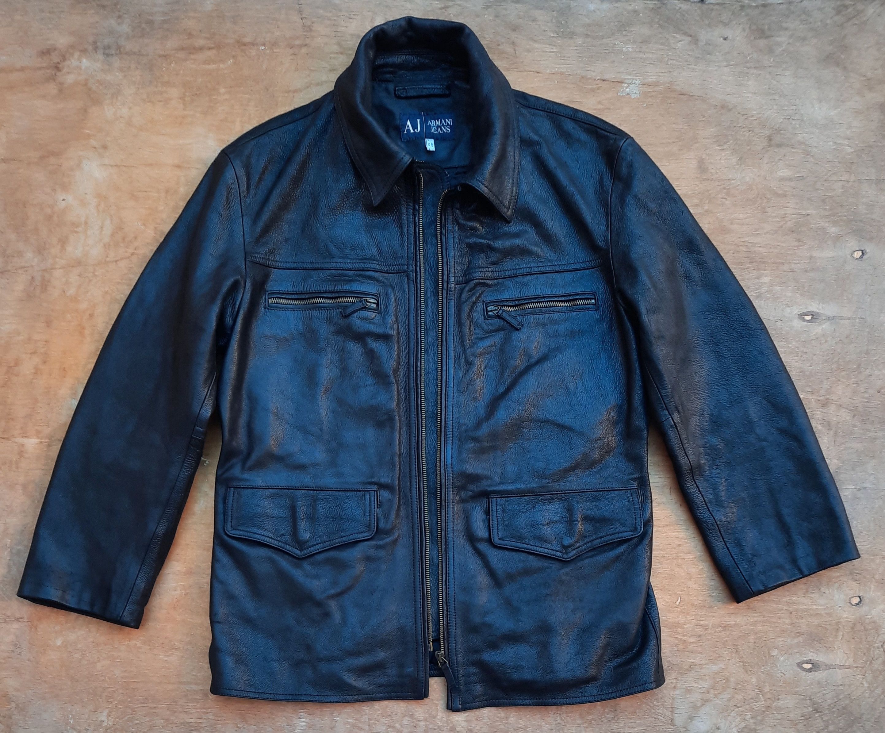 Armani Armani Jeans Black Pelle Leather Field Jacket Size US L / EU 52-54 / 3 - 1 Thumbnail