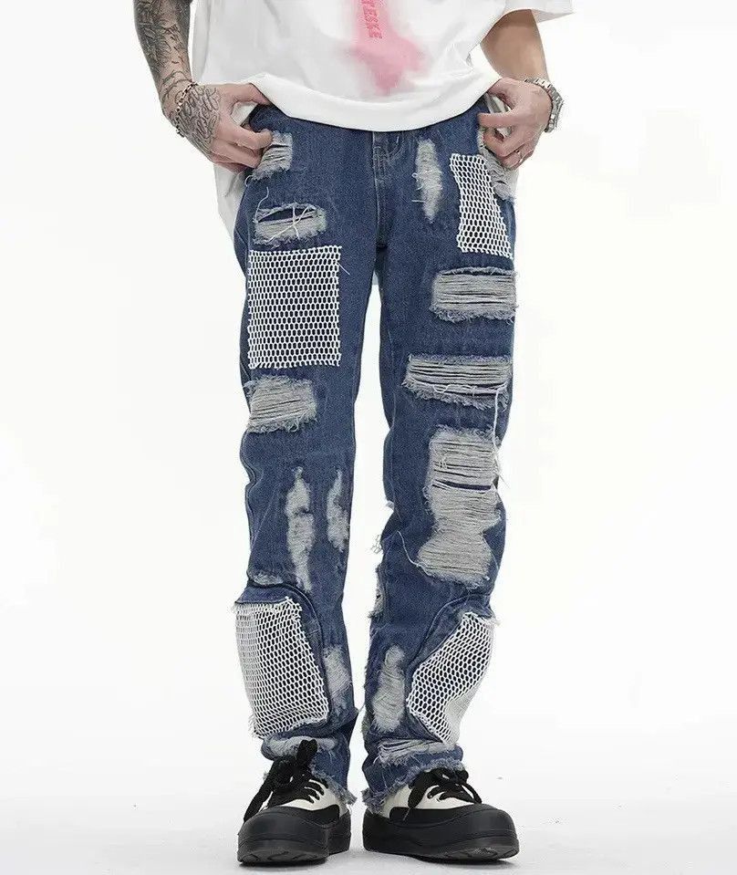 Japanese Brand Ripped Straight Frayed Loose Harajuku Style With Scuffs Size US 32 / EU 48 - 5 Thumbnail