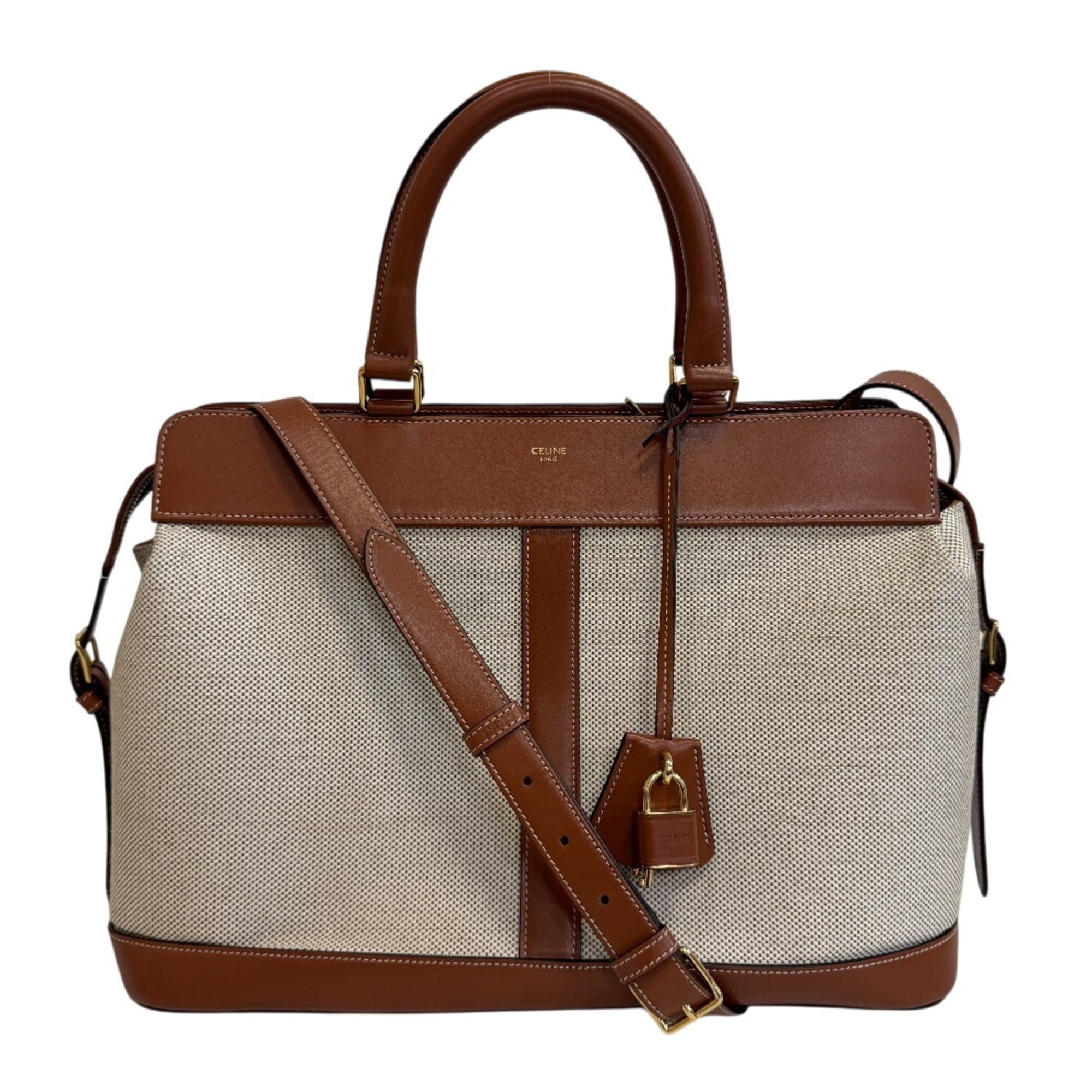 Celine CELINE Cabas de France 2-way Handbag/Shoulder Bag with Leather Trim, Beige Size ONE SIZE - 1 Thumbnail