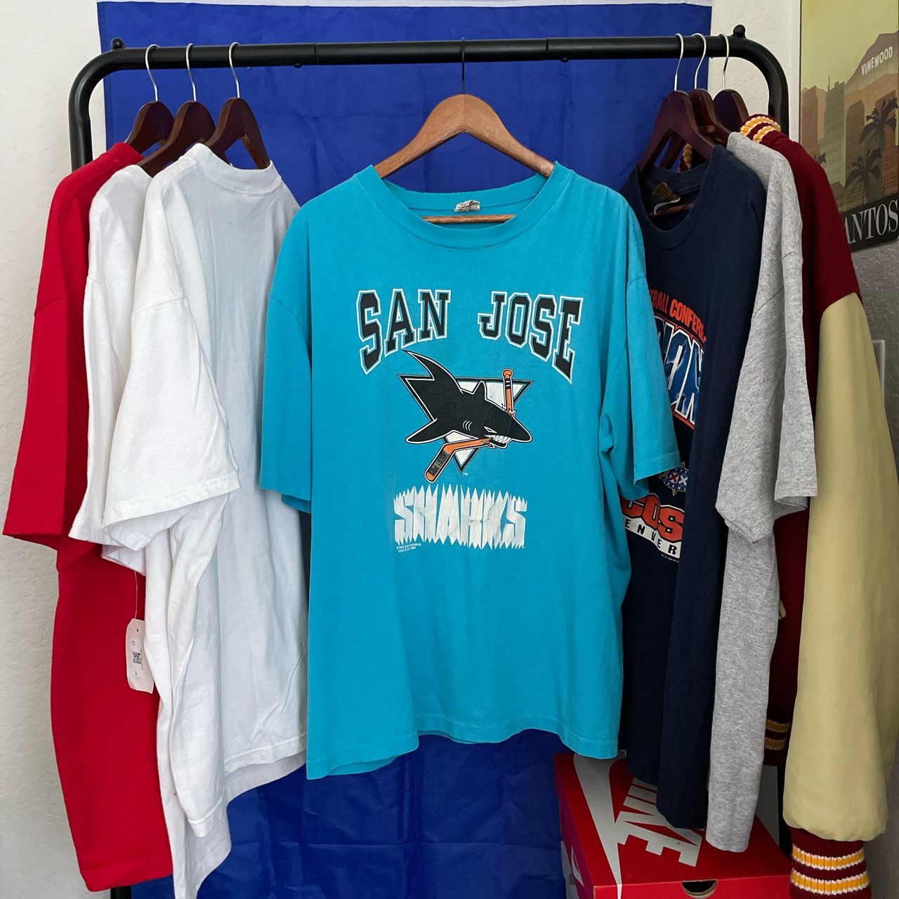 T-shirt Vintage San Jose Sharks Starter Années 90 - Hockey NHL - Taille L Homme - Occasion