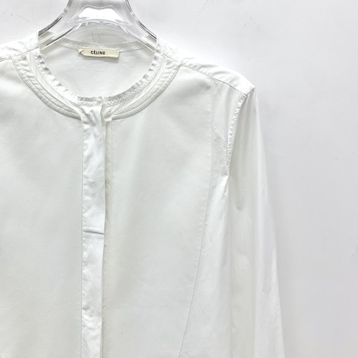 Celine Celine White Cotton Crew Neck Long Sleeve Shirt K26WX Size M / US 6-8 / IT 42-44 - 3 Thumbnail