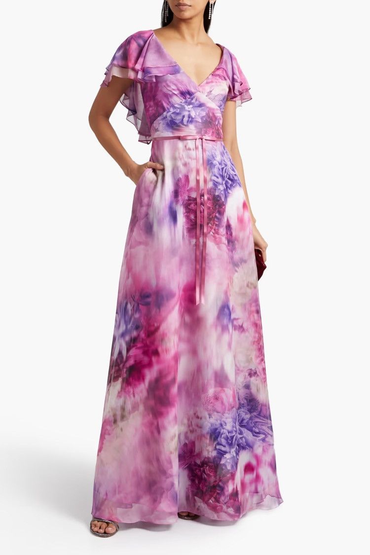 Marchesa MARCHESA NOTTE Ruffled bow-embellished Floral-print Gown Size M / US 6-8 / IT 42-44 - 2 Thumbnail