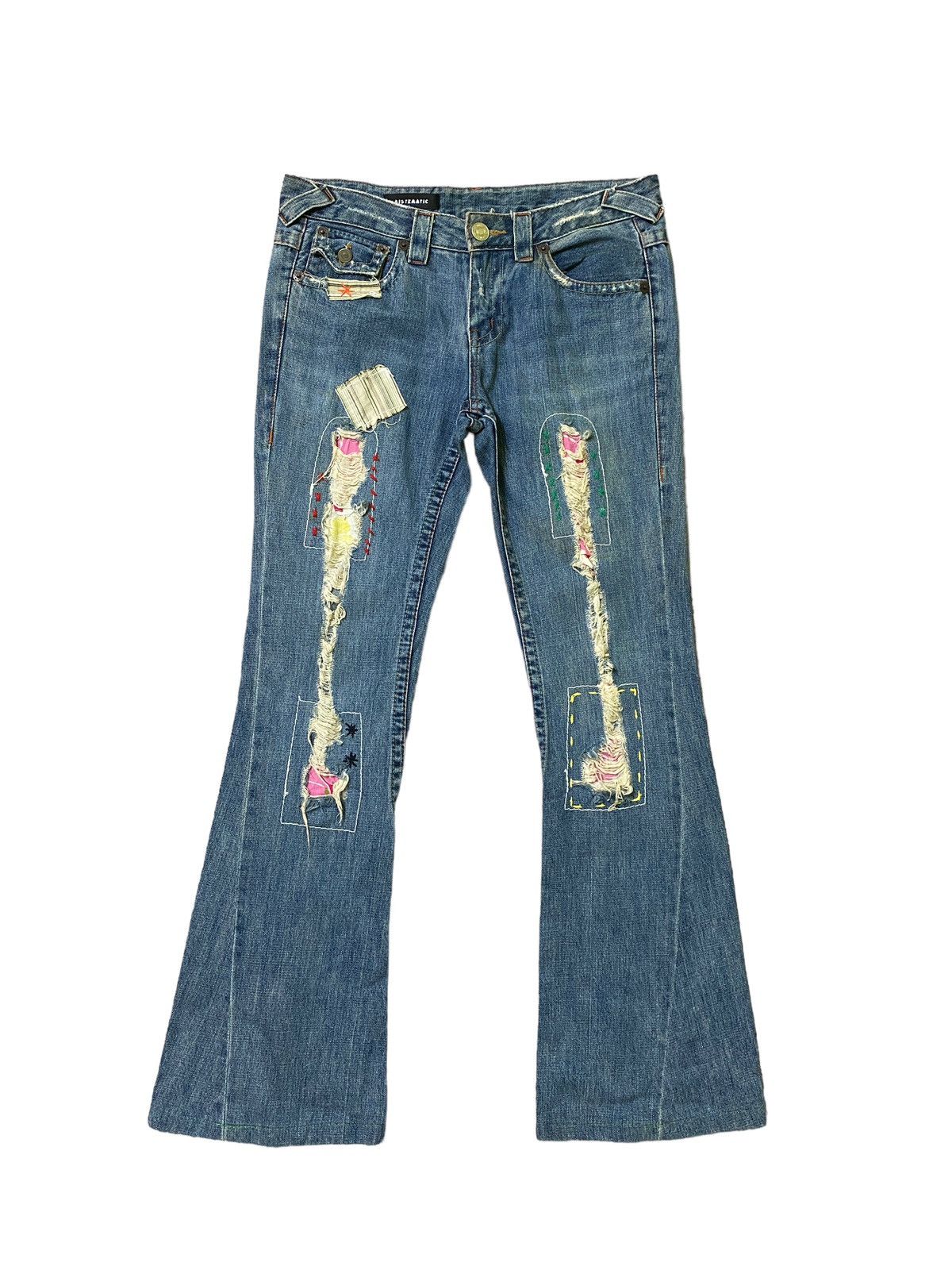 Japanese Brand × Vintage FLARED💥 SISTEMATIC DISTRESSED PATCHES BOOTCUT DENIM JEANS Size US 30 / EU 46 - 1 Thumbnail