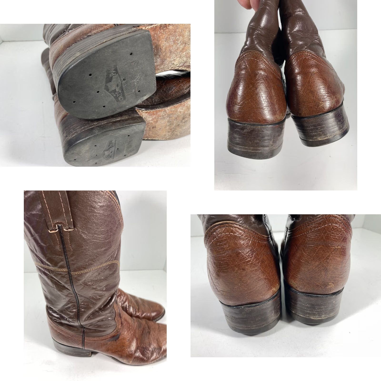 Vintage Nocona Boots Western Boot Mens 8.5 D Brown Leather Ostrich VTG Two Tone Cowboy NT Size US 9 / EU 42 - 10 Thumbnail