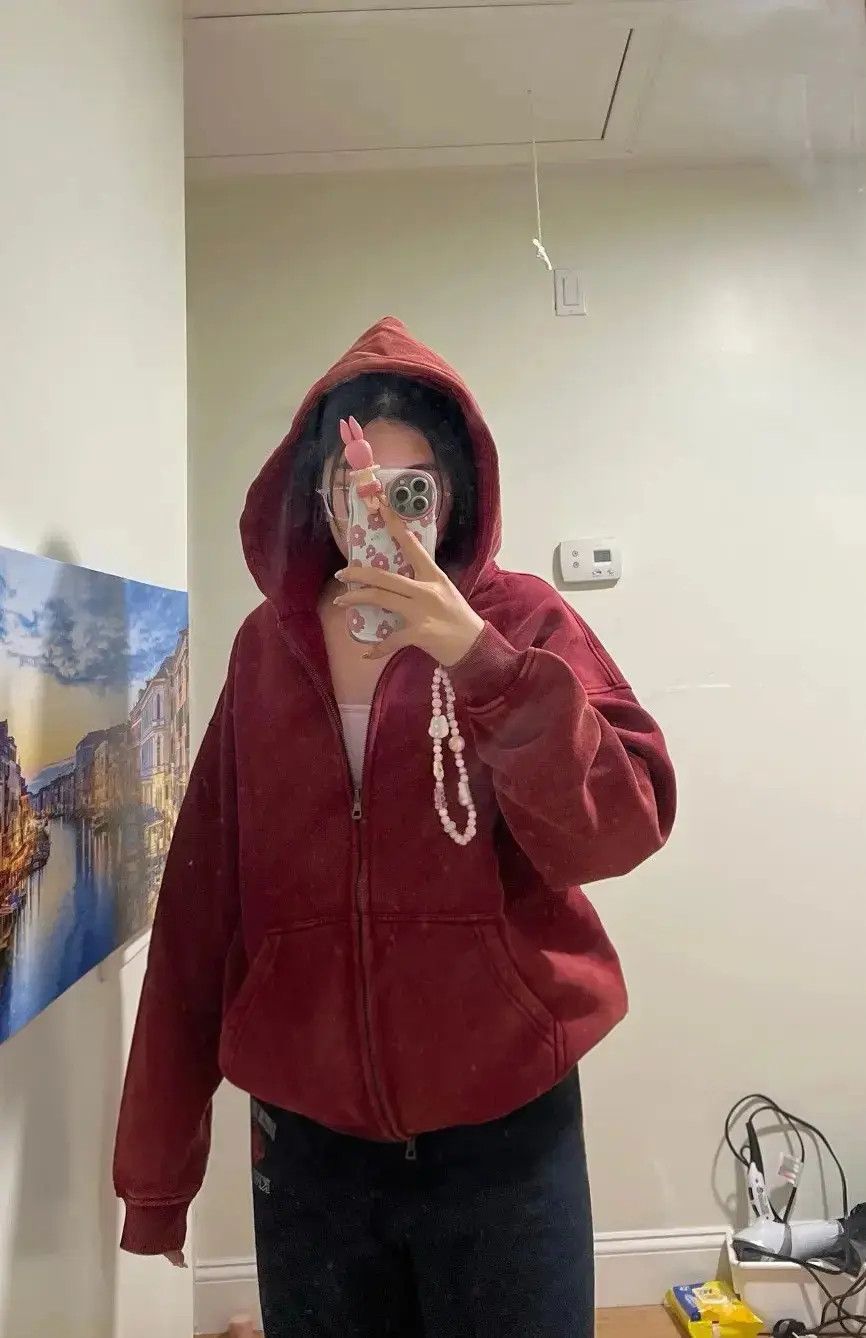Japanese Brand × Vintage Red Batik Fleece Zippered Hoodie Size US XL / EU 56 / 4 - 4 Thumbnail