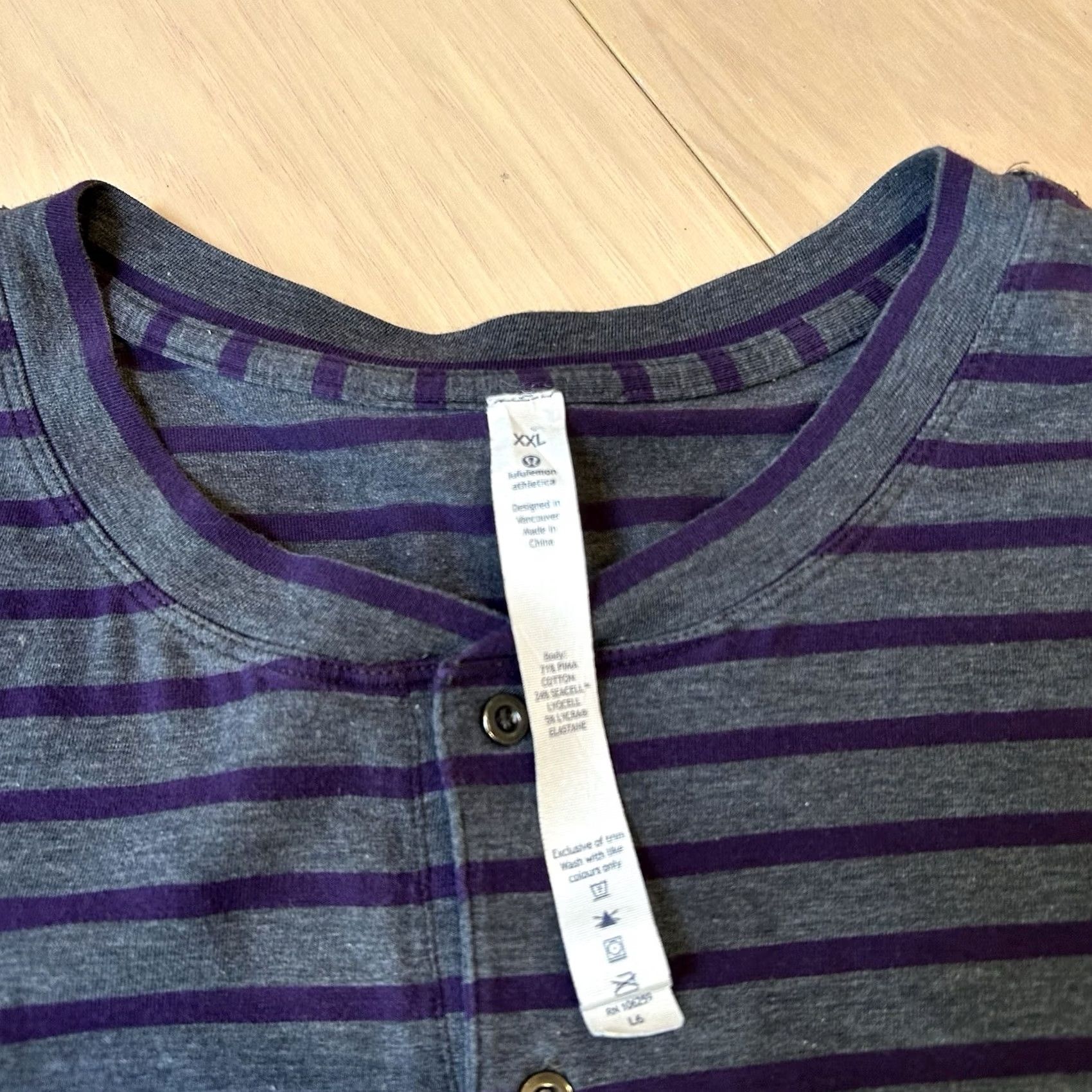 Lululemon Lululemon 5 Year Henley Shirt Long Sleeve Men’s 2XL, Gray / Purple, Striped, Polyester Blend, Regular Fit, Activewear, Long Sleeve Shirt, Mens Size US XXL / EU 58 / 5 - 5 Thumbnail