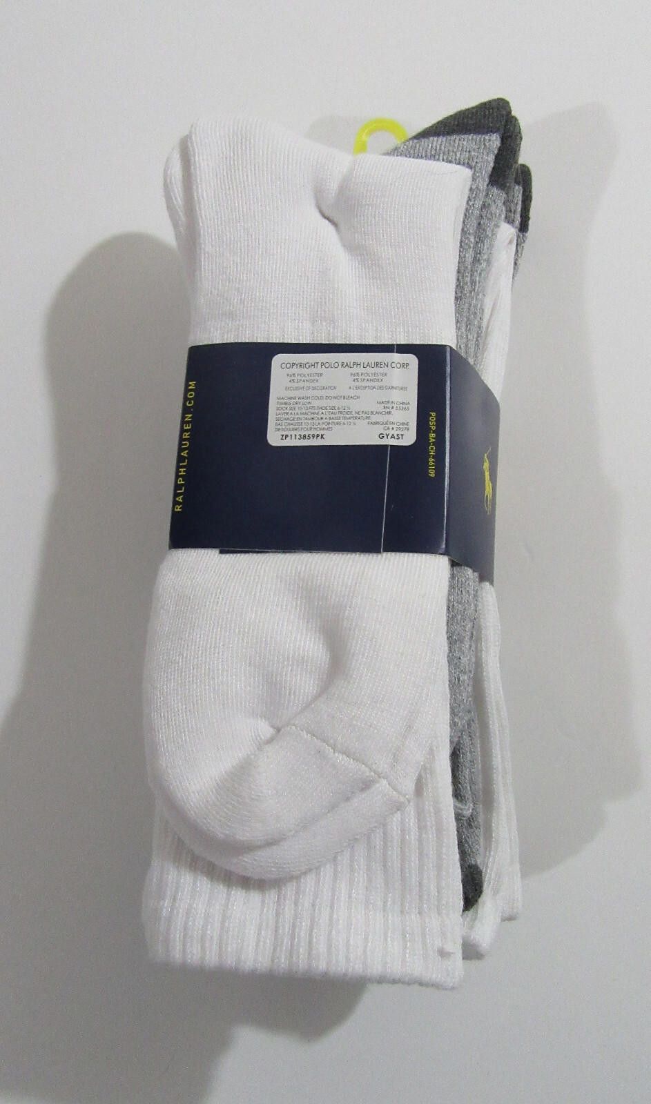 Polo Ralph Lauren Polo Ralph Lauren Mens Crew Socks Gray and White 4 pack NWT Size ONE SIZE - 5 Thumbnail