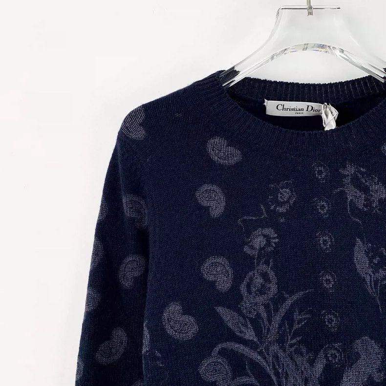 Christian Dior Blue Floral Knit Sweater 36 XS-2505