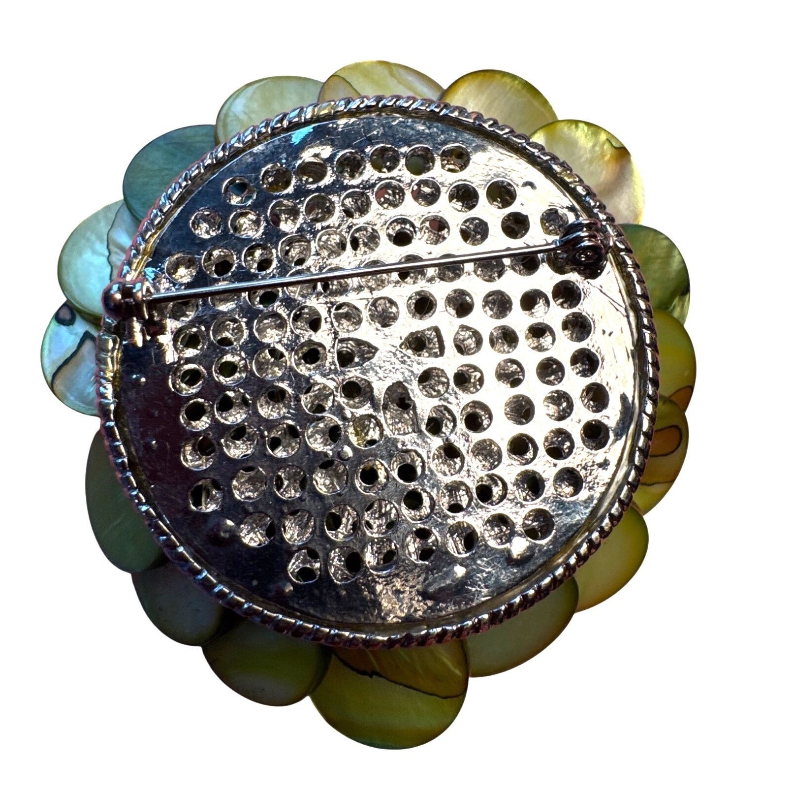 Vintage Abalone Mother of Pearl Dahlia Cluster Flower Brooch Green Size ONE SIZE - 5 Thumbnail