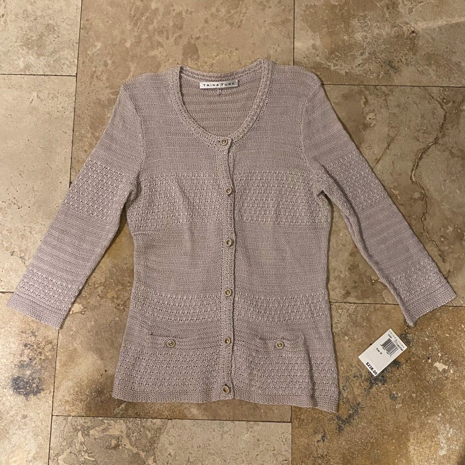 image of Trina Turk Cardigan Button Up Knit Sweater Women’S Size Medium Limestone New C5 in White, Women's