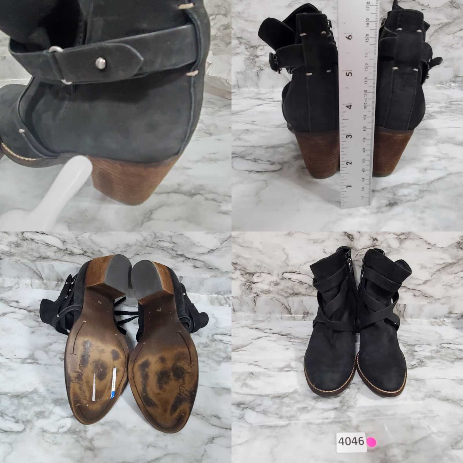 Sam Edelman Sam Edelman Bootie Women 7.5M Black Ankle Boot Merton Leather Almond Toe Strappy Shoe Womens Mid Heel Zip Block Size US 7.5 / IT 37.5 - 10 Thumbnail