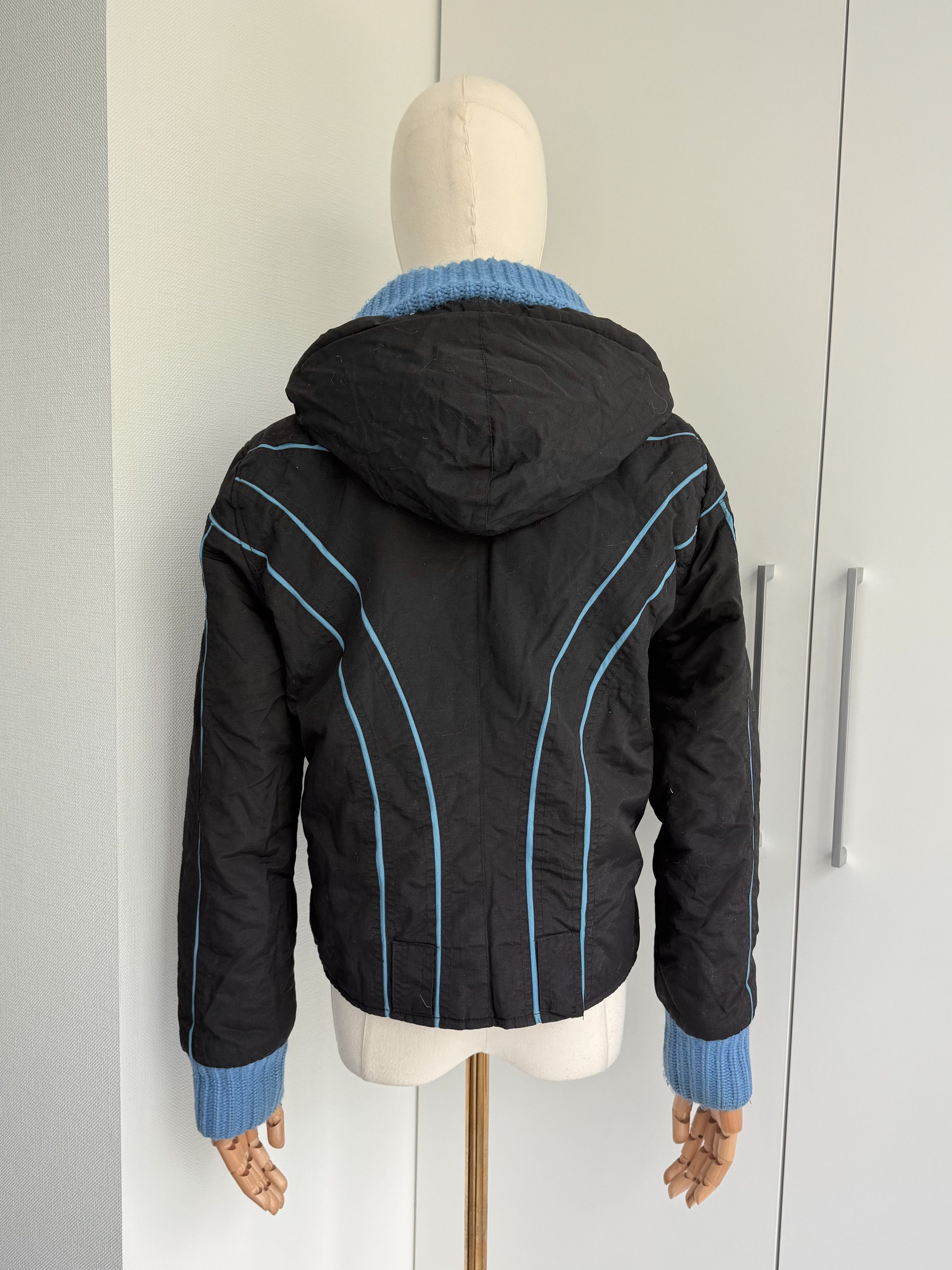 Vintage Black Blue Y2K Zip Jacket Women M Knit Trim Cropped Bomber Size M / US 6-8 / IT 42-44 - 5 Thumbnail