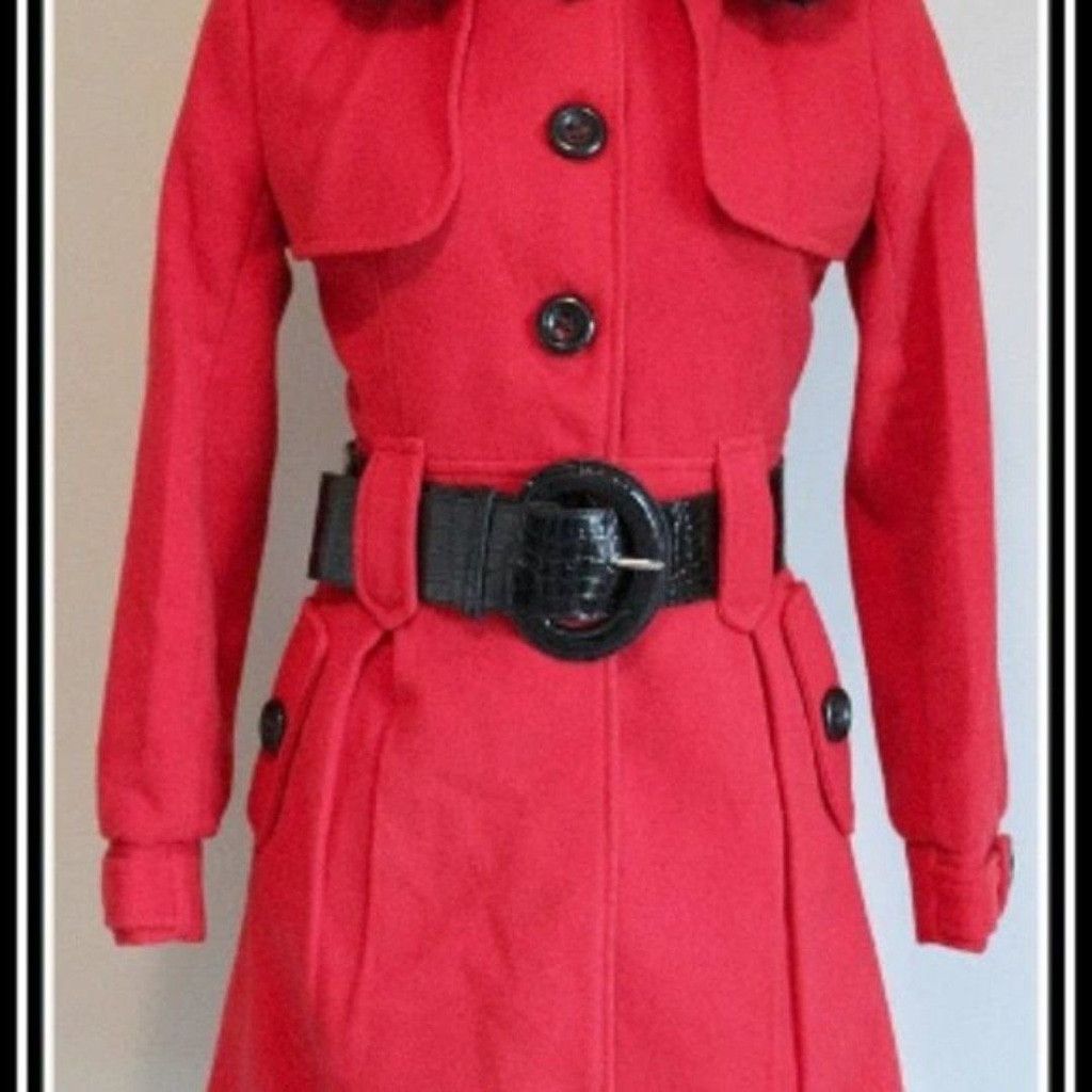 Handmade BNWT 40s Replica Womens Black Red Womens Trench Coat Jacket Size S / US 4 / IT 40 - 2 Thumbnail