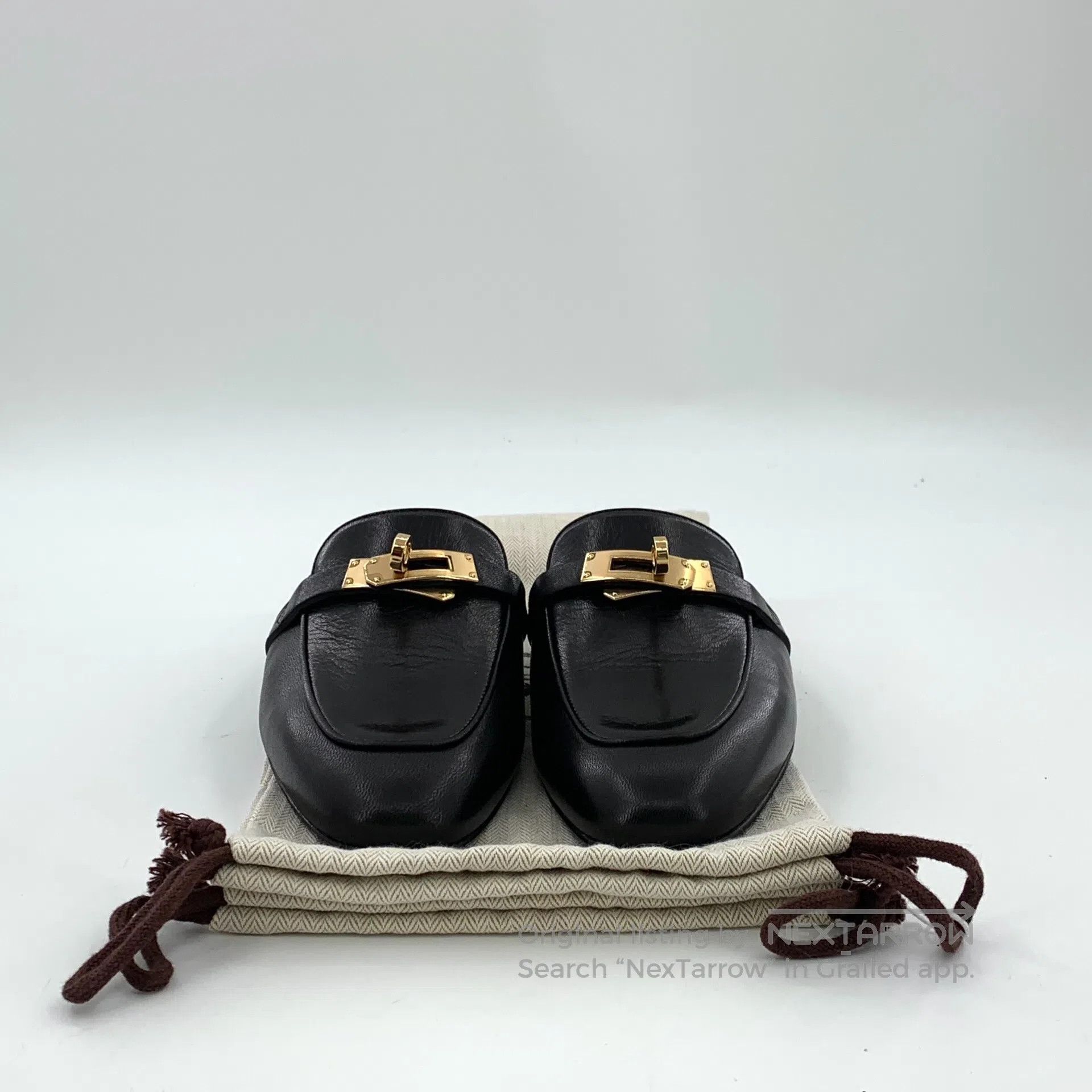 Hermes Hermes Black Leather Round Toe Casual Flat Mule Slippers| Size US 5.5 / IT 35.5 - 8 Thumbnail