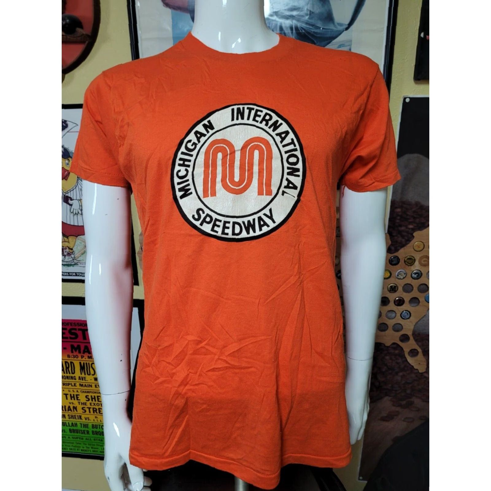 Vintage VTG T Shirt Michigan International Speedway XL Orange Screen Stars 50/50 Single Stitch Crew Neck Unisex Adults Racing 80s 70s Size US XL / EU 56 / 4 - 2 Thumbnail