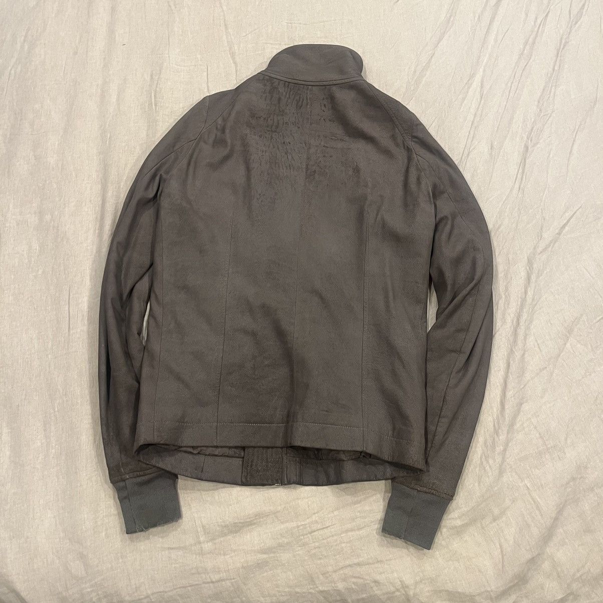 Rick Owens Rick Owens High Neck Intarsia Jacket in LBQ Lamb Suede, Dust Size US S / EU 44-46 / 1 - 4 Thumbnail