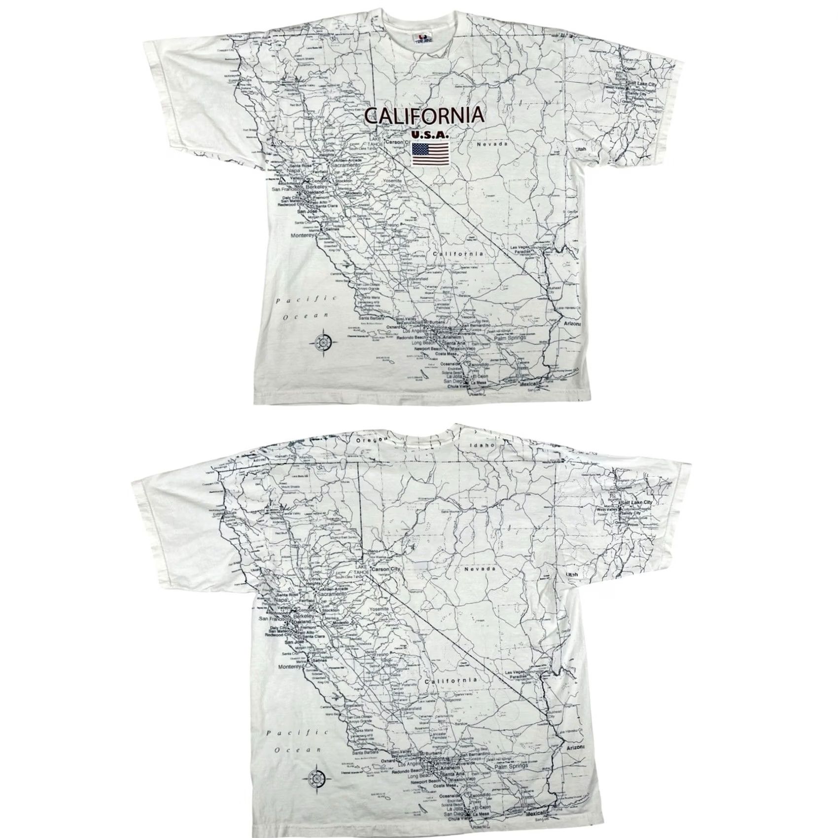 TEE JAYS VINTAGE Tee Jays California Map All Over Print T-Shirt 2XL White Men Short Sleeve 90s AOP 90s California Art Mens Size US XXL / EU 58 / 5 - 2 Thumbnail