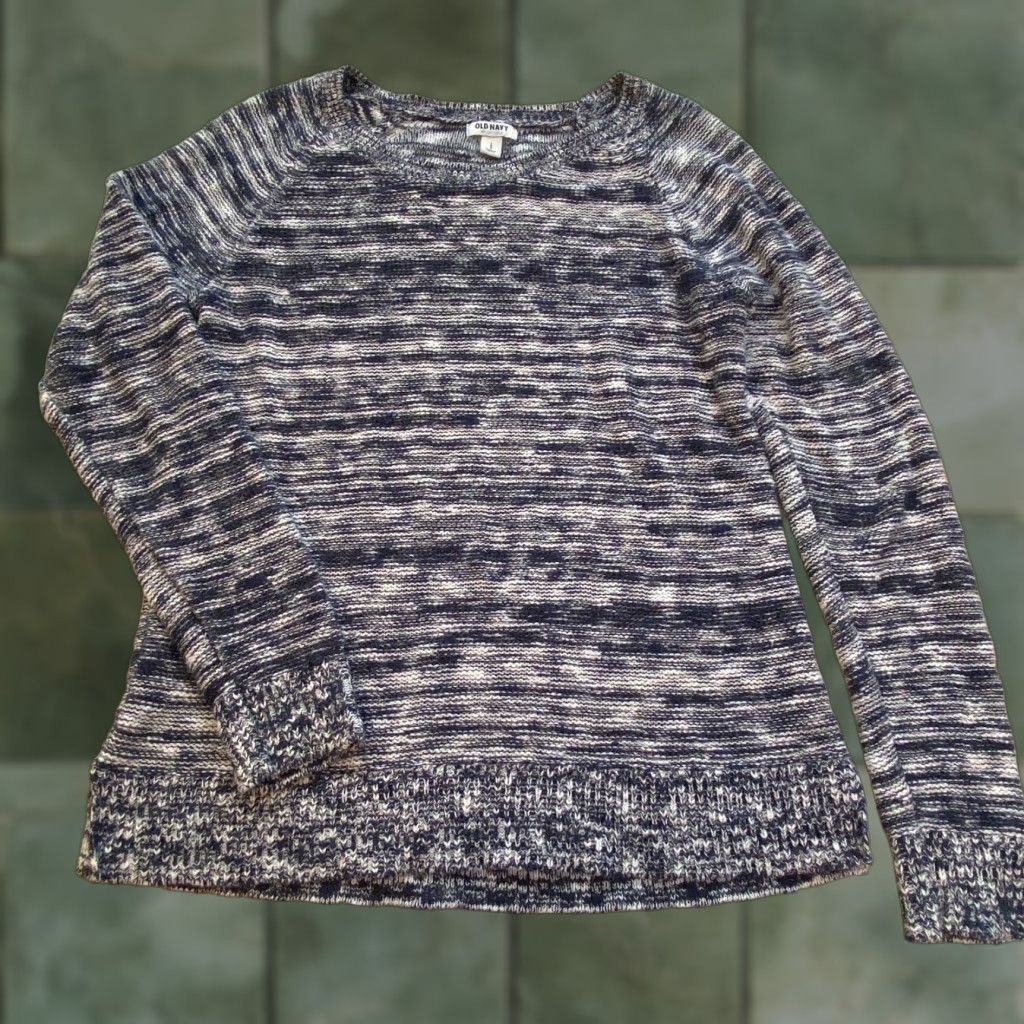 Old Navy Old Navy Womens Blue White Pullover Sweater Large Raglan Sleeve Relaxed Fit Breathable Size L / US 10 / IT 46 - 1 Thumbnail