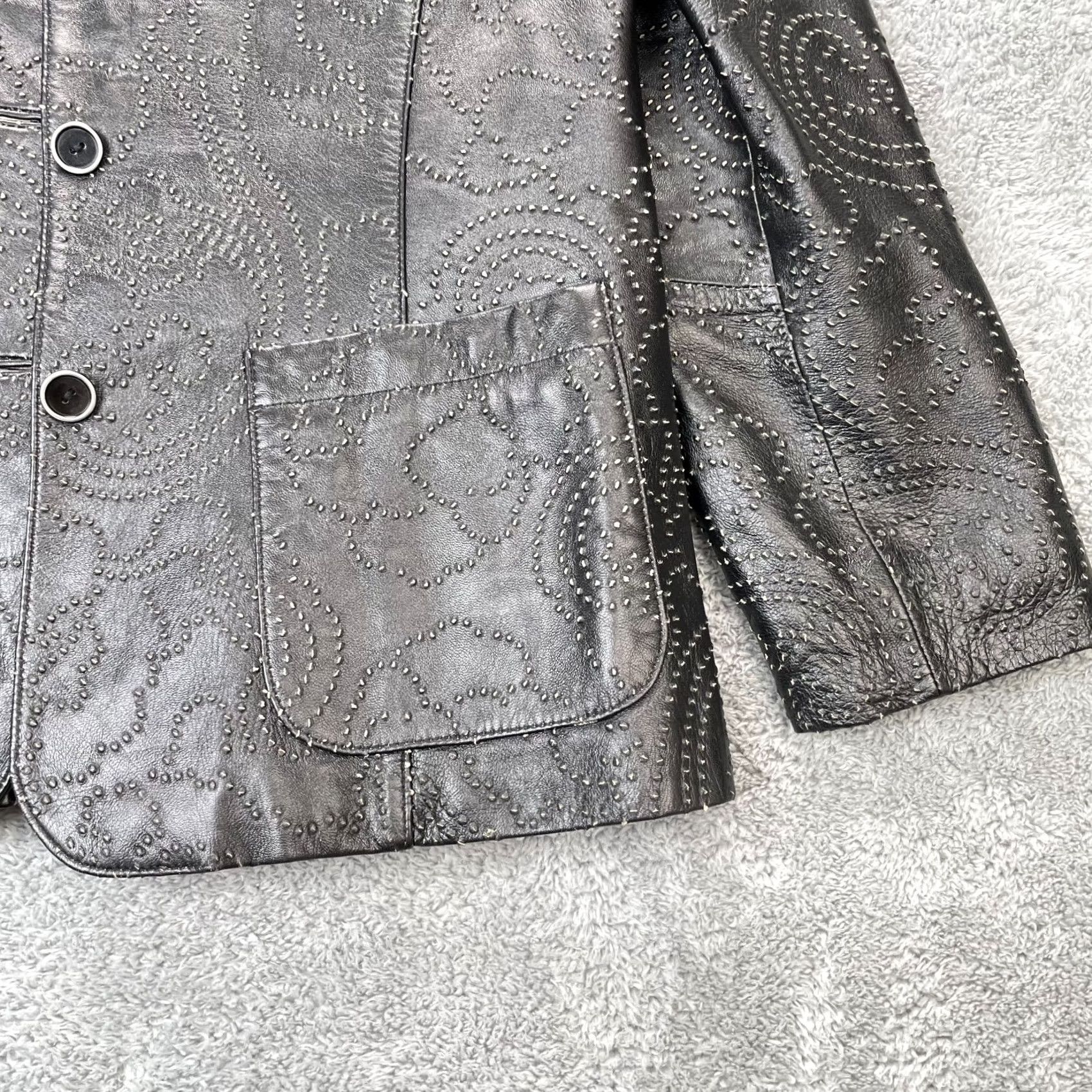Vintage VTG Vakko Jacket Womens Medium Black Leather Floral Embroidered New York Blazer Size M / US 6-8 / IT 42-44 - 2 Thumbnail