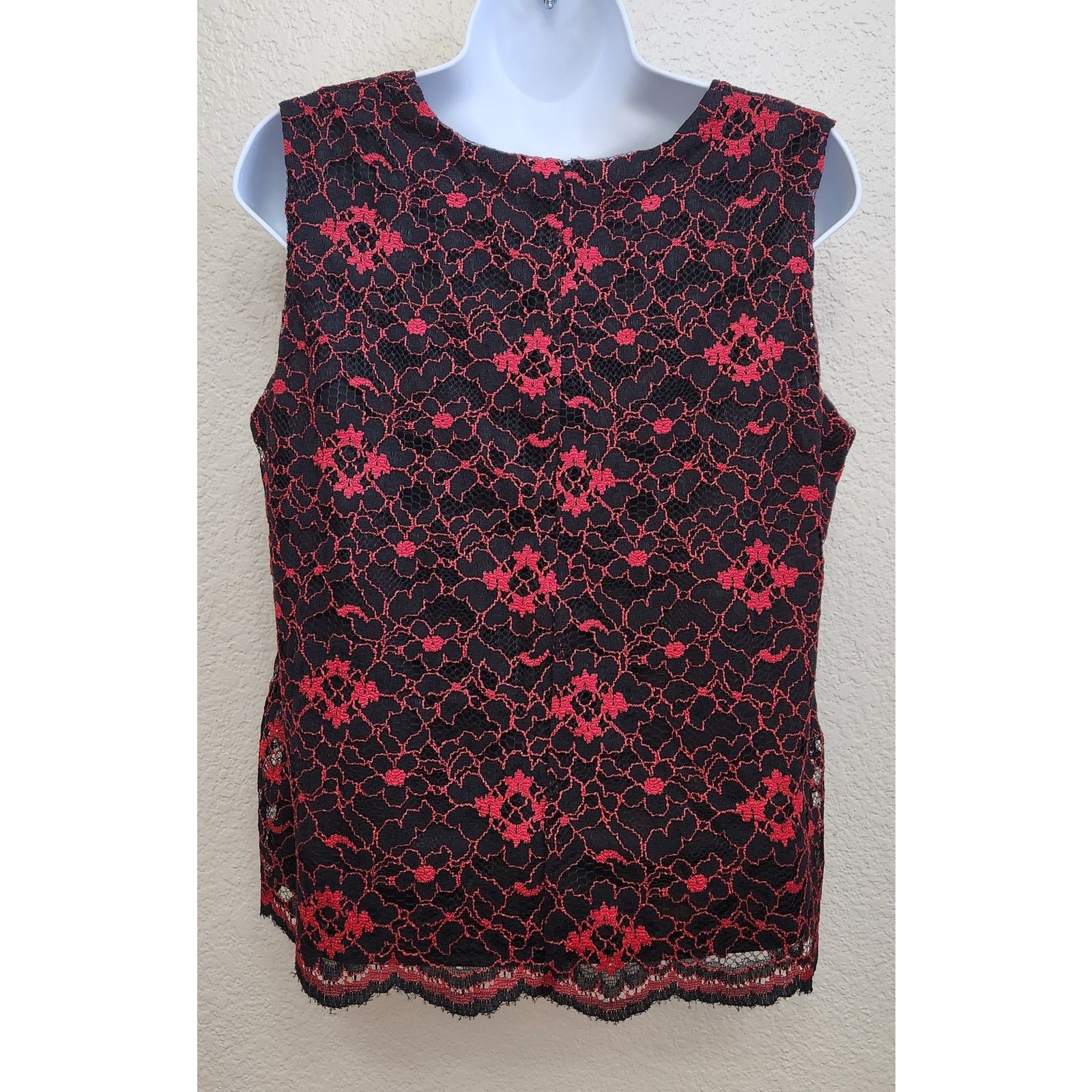 Other Red Black Lace Overlay Sleeveless Top Large 12 Lightweight Size XL / US 12-14 / IT 48-50 - 3 Thumbnail