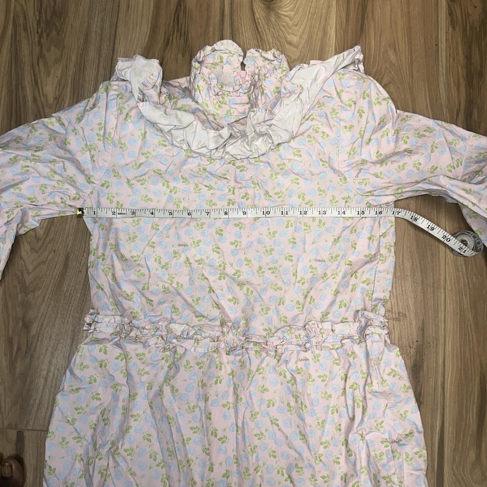 Gianni Valentino GANNI Prairie Mini Dress Small 34 Pink Blue Ruffled Neck Size S / US 4 / IT 40 - 8 Thumbnail