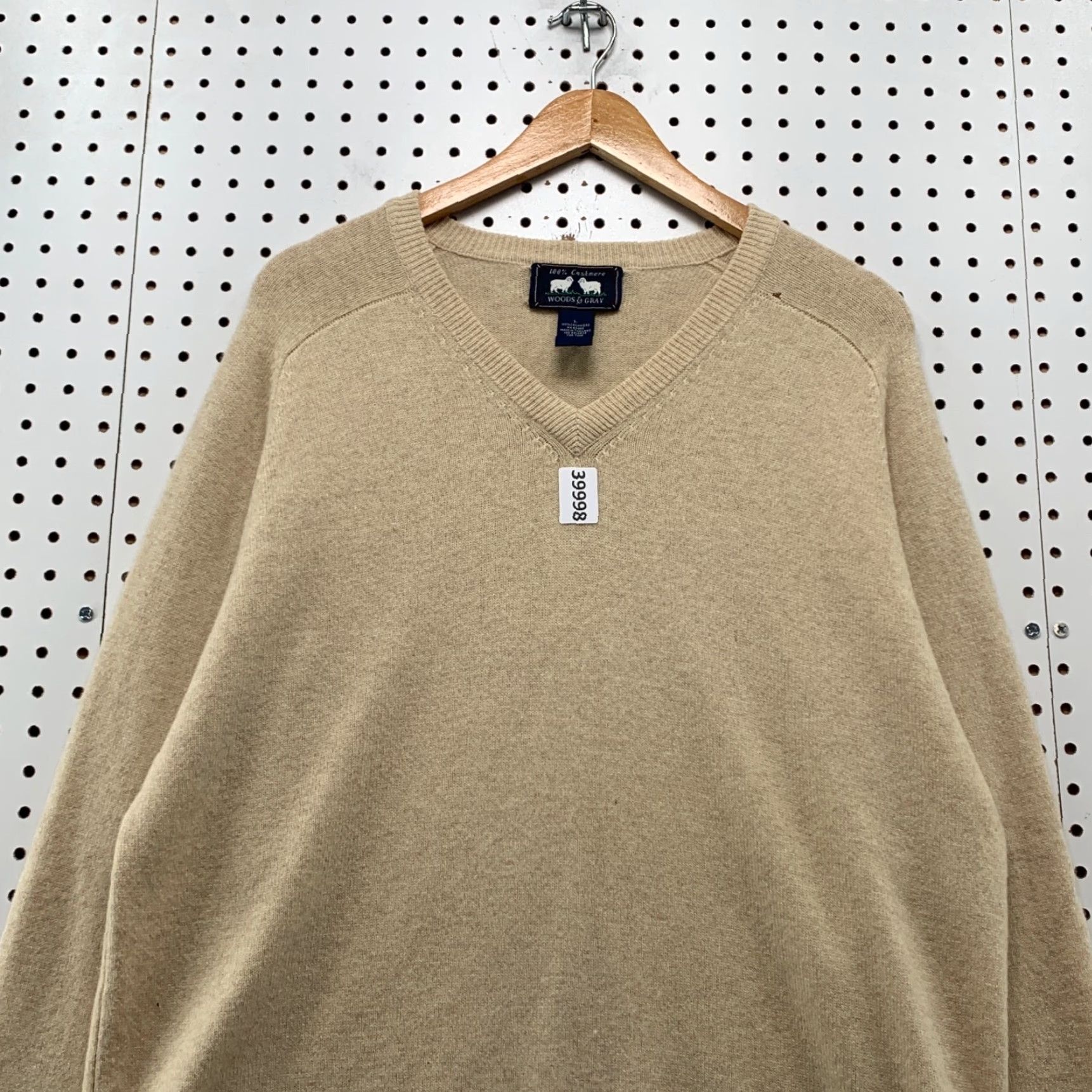 Vintage Woods & Gray 100% Cashmere Knit Sweater Mens Large Beige V-Neck Pullover Size US L / EU 52-54 / 3 - 5 Thumbnail