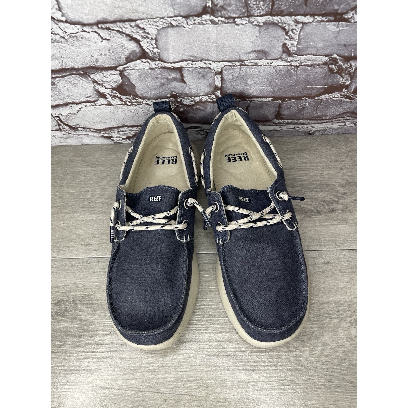 REEF Reef Swellsole Pier Shoes Navy Blue Canvas Fabric Boat Shoes Size US 11 / EU 44 - 15 Thumbnail