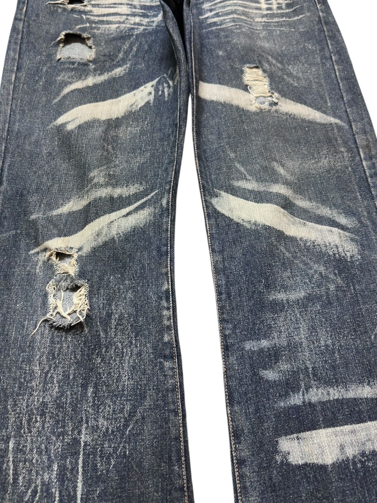 LOWBOX Vintage Lowbox Flare Art Wash Grunge Distressed Denim Size US 33 - 3 Thumbnail