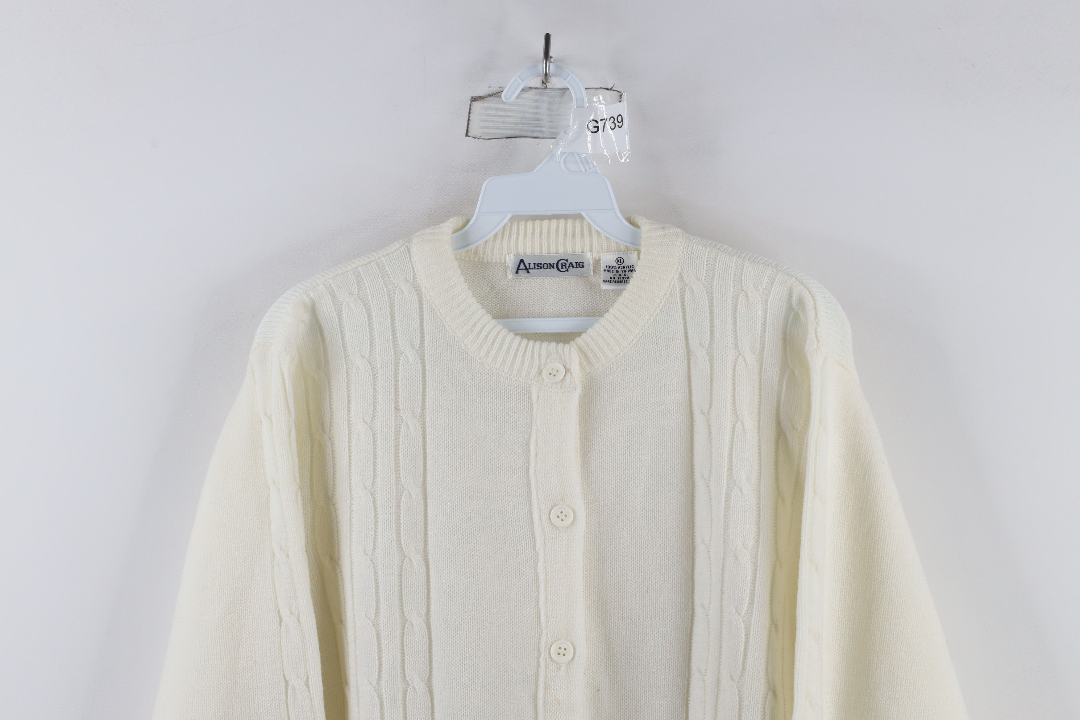 Vintage Vintage 90s Streetwear Cable Knit Cardigan Sweater White Size XL / US 12-14 / IT 48-50 - 2 Thumbnail